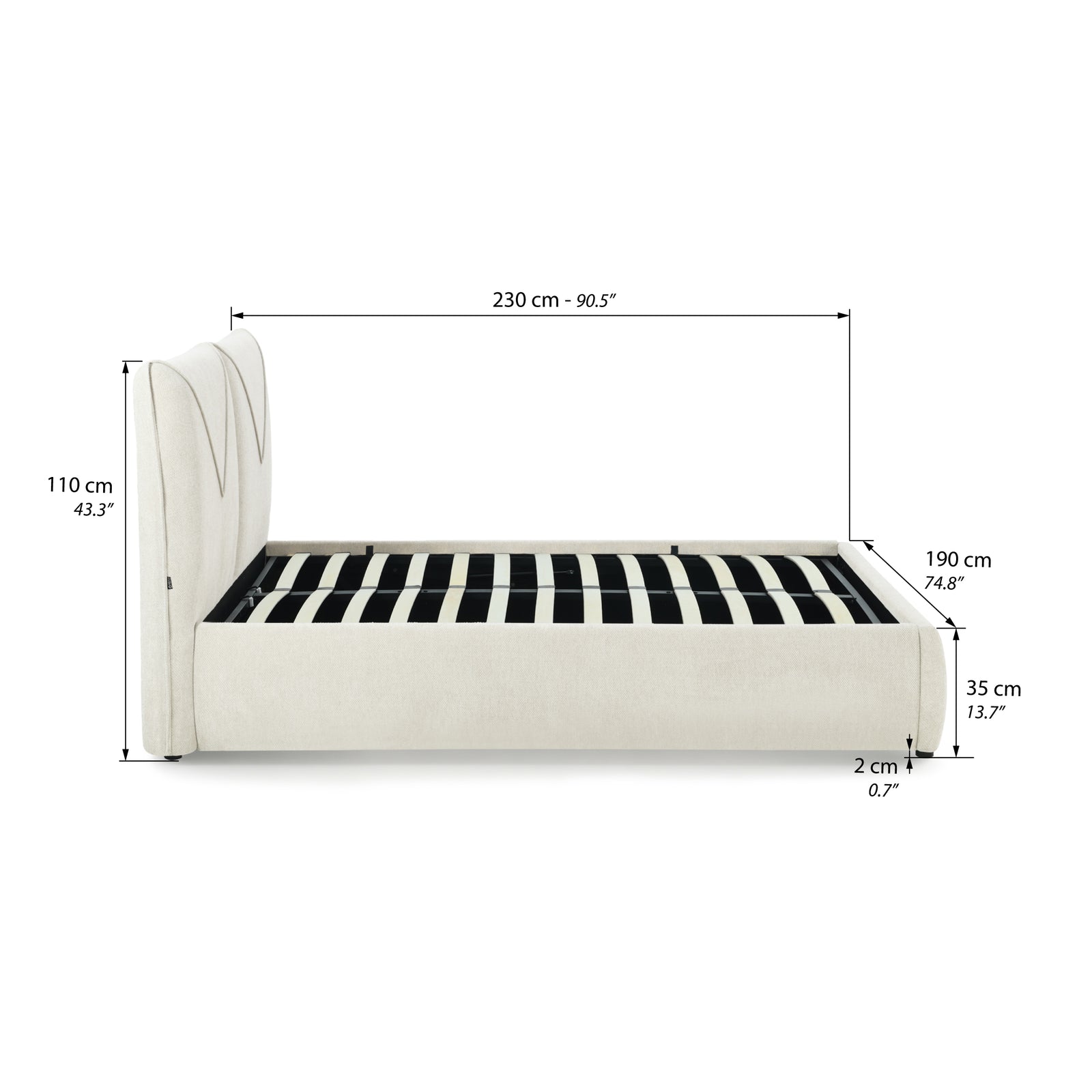 Martino double bed with storage, 160x200 cm, Wool White - Immagine tecnica 1