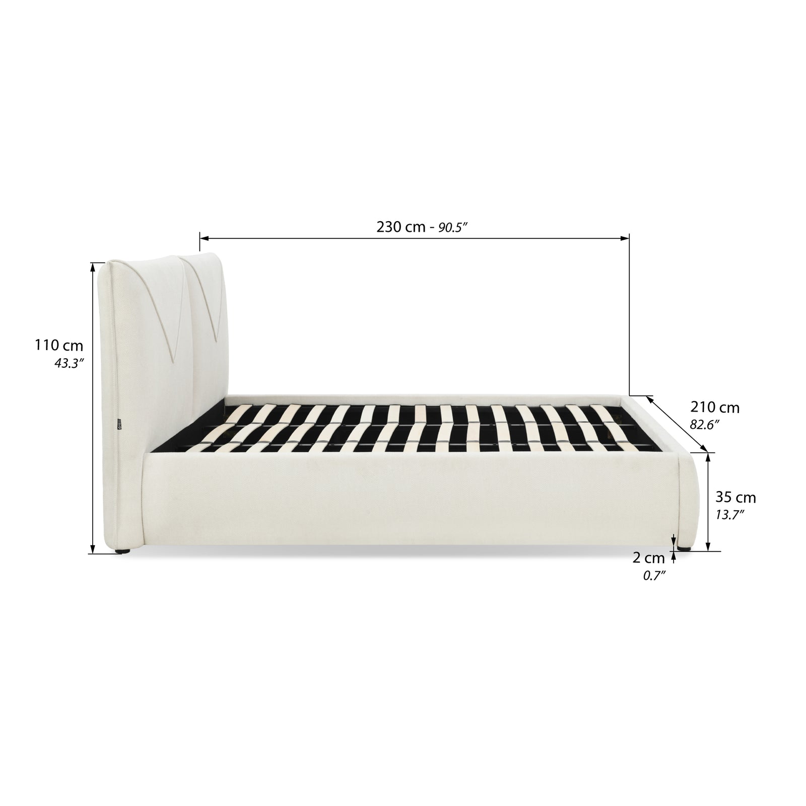 Doppelbett mit Bettkasten Martino 180x200 cm, Wollweiß - Immagine tecnica 1
