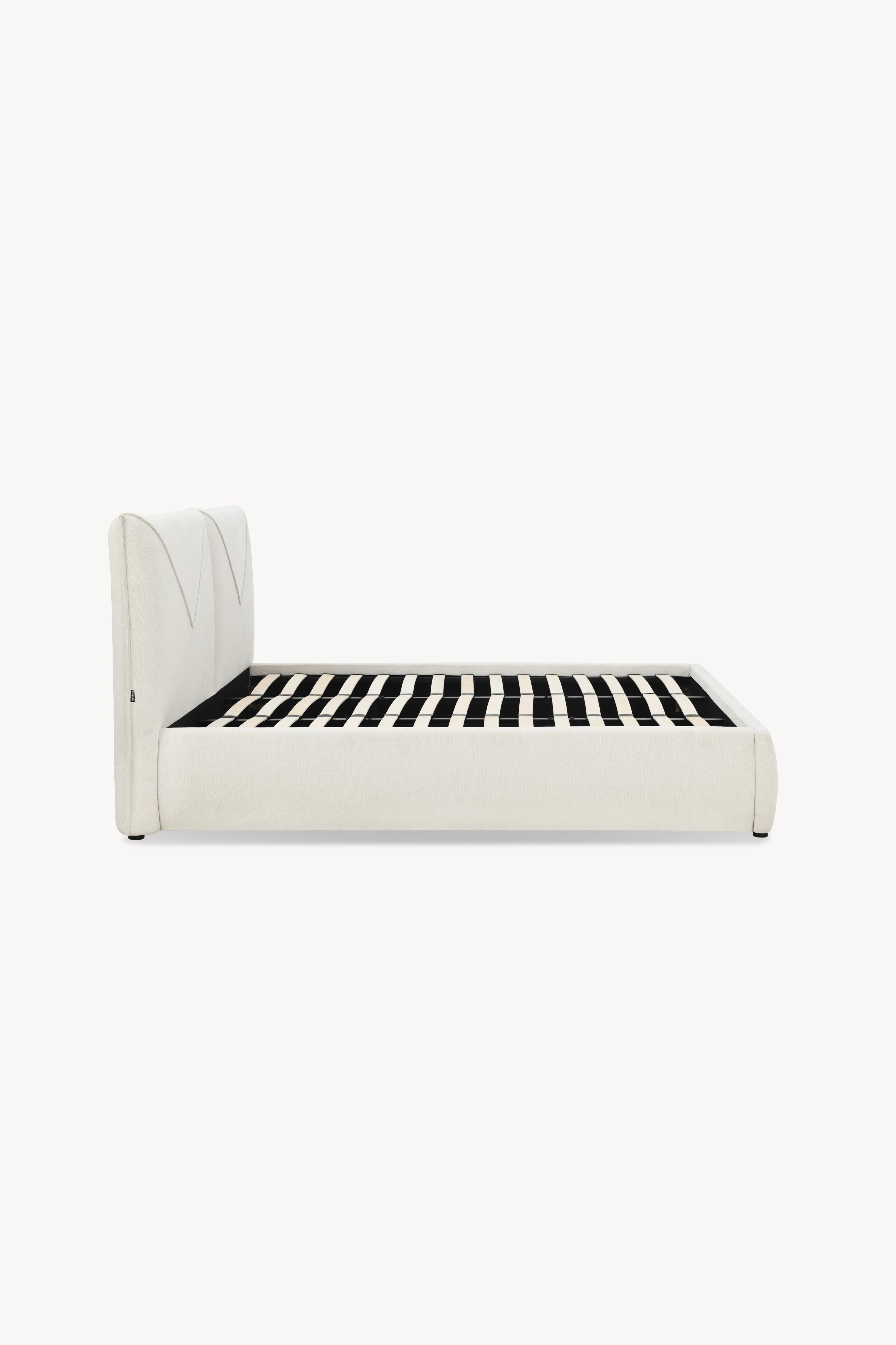 Double bed with storage Martino for mattress 180x200 cm, Wool White - Main image