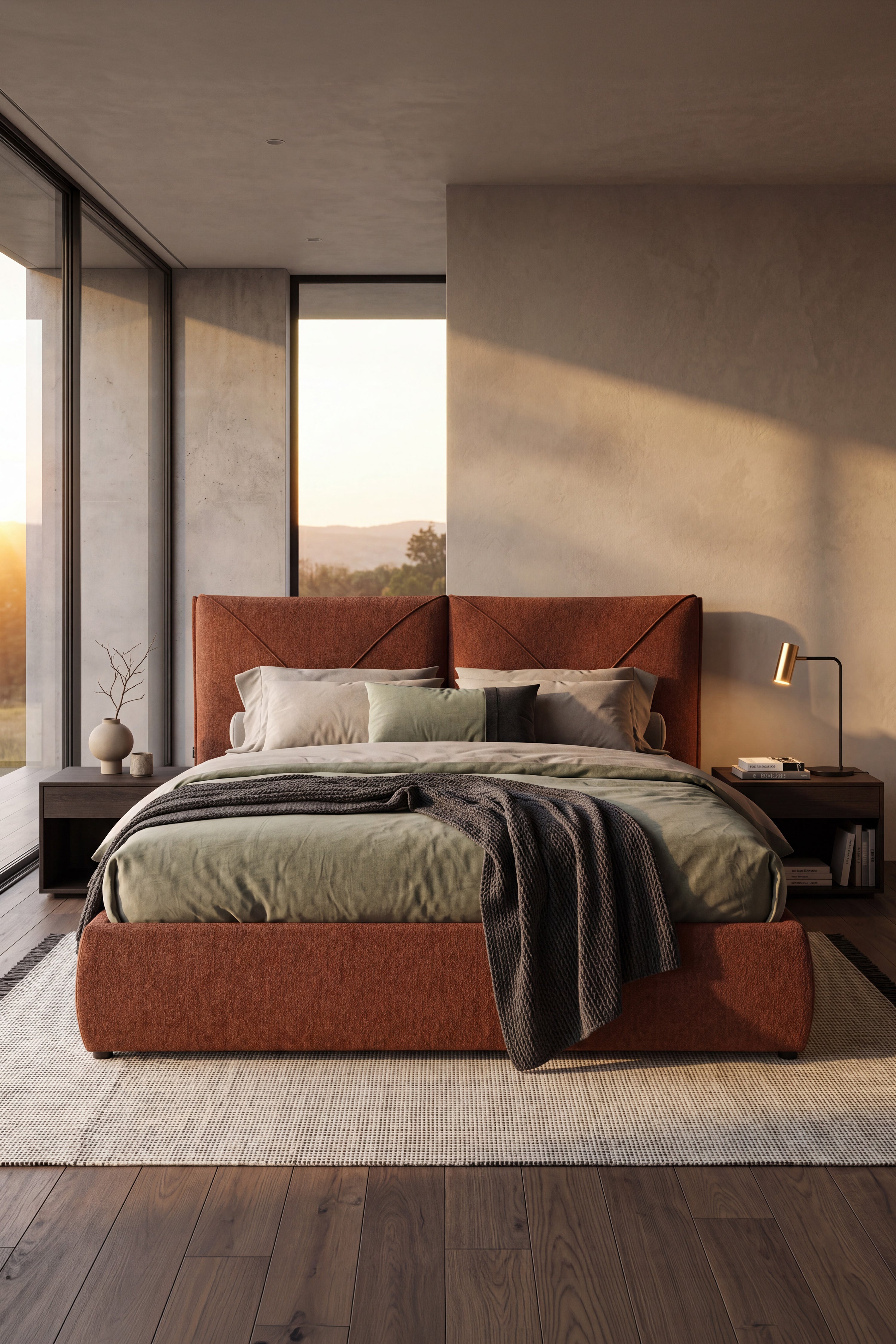 Double bed with storage Martino for mattress 160x200 cm, Brick Red - Set image 1