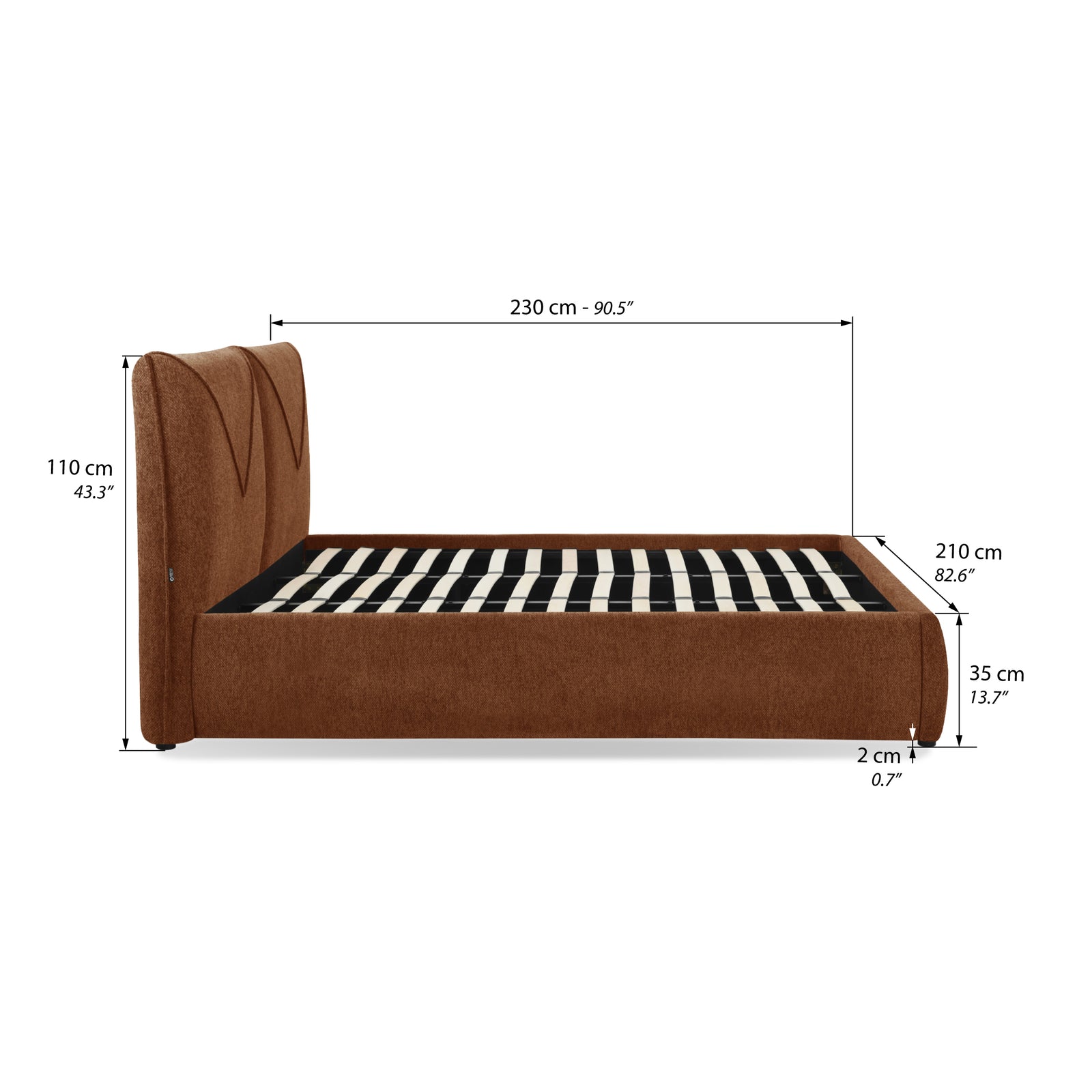 Lit king size à coffre Martino 180x200 cm, Rouge Brique - Immagine tecnica 1