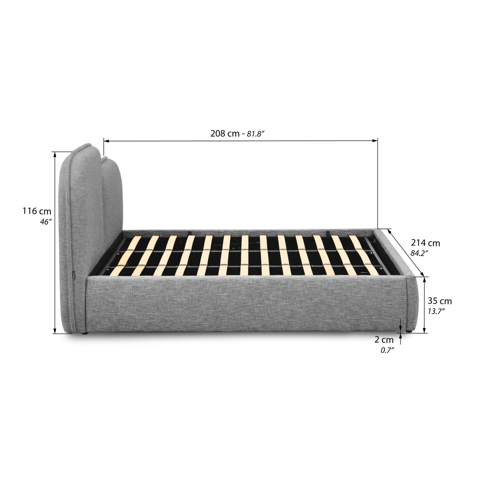 King size bed with storage Oliva 180x200 cm, Gray Melange - Immagine tecnica 1