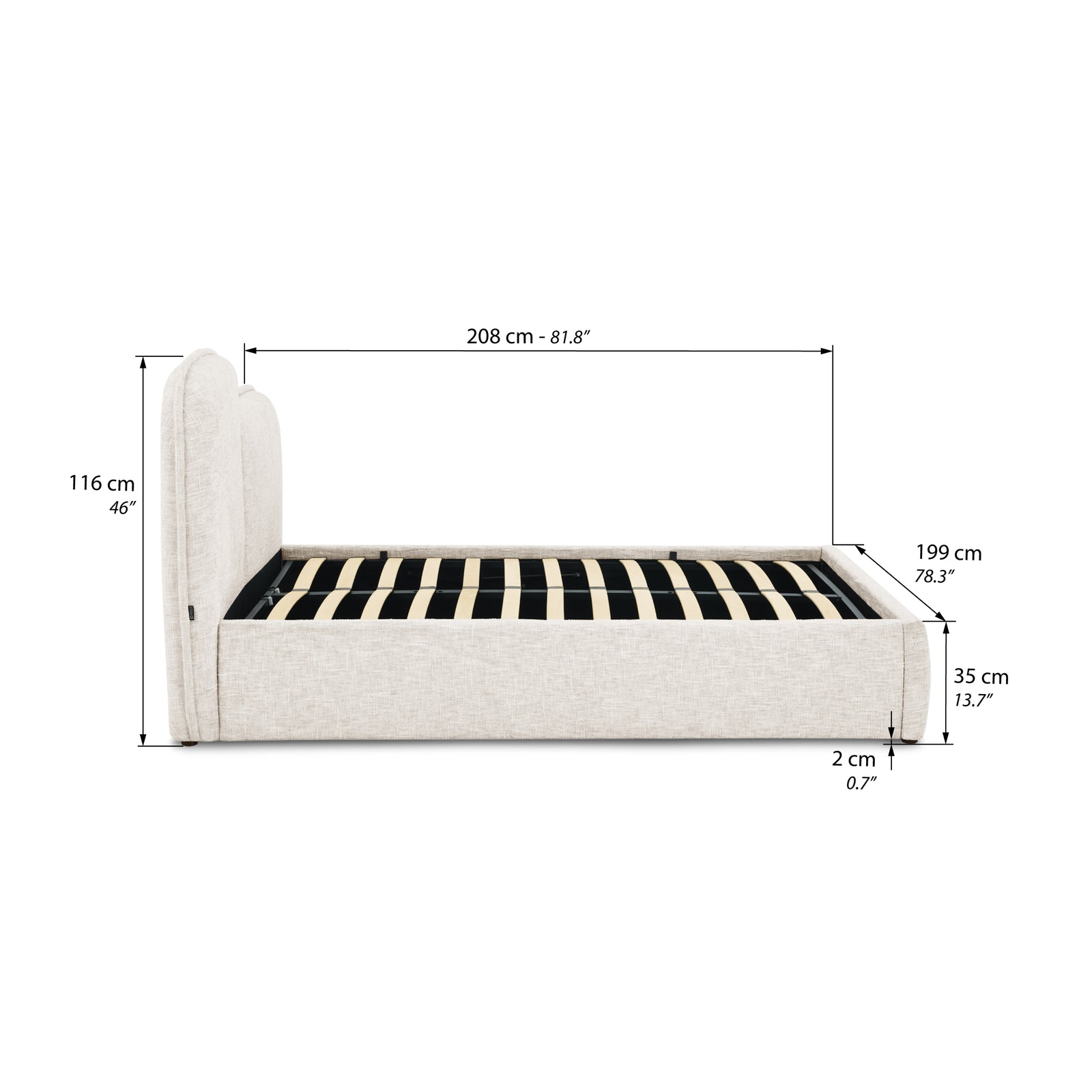 Letto matrimoniale con contenitore Oliva 160x200 cm, color Sabbia - Immagine tecnica 1