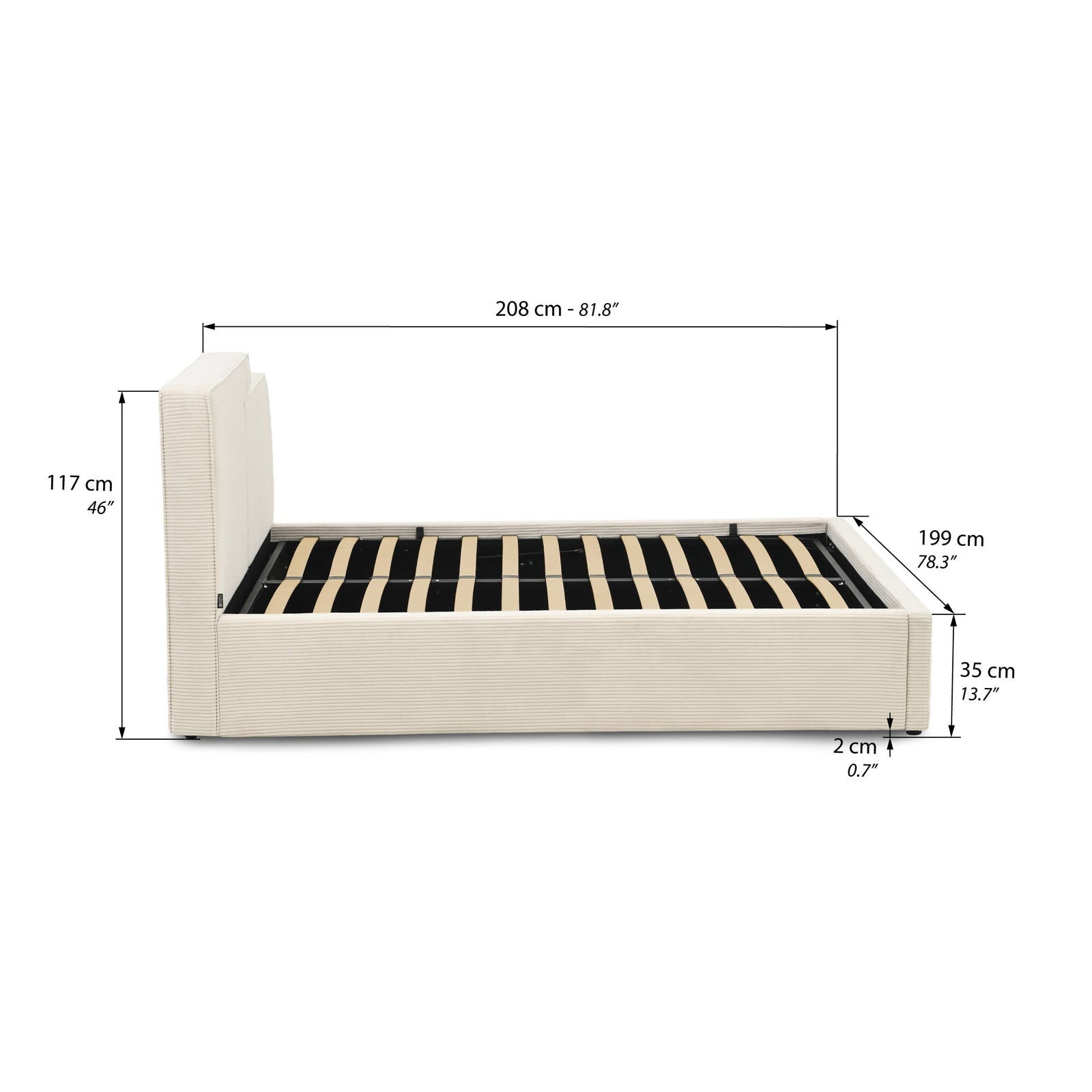 Letto matrimoniale con contenitore Ricardo 160x200 cm, Bianco Crema - Immagine tecnica 1