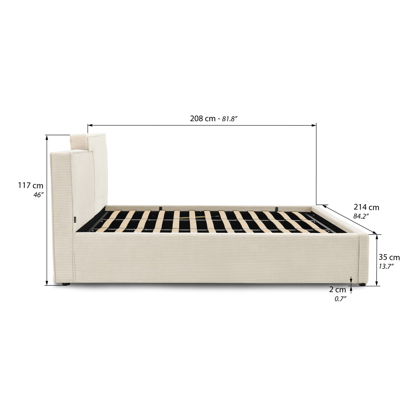 Tweepersoonsbed met opbergruimte Ricardo 180x200 cm, Wolwit - Immagine tecnica 1