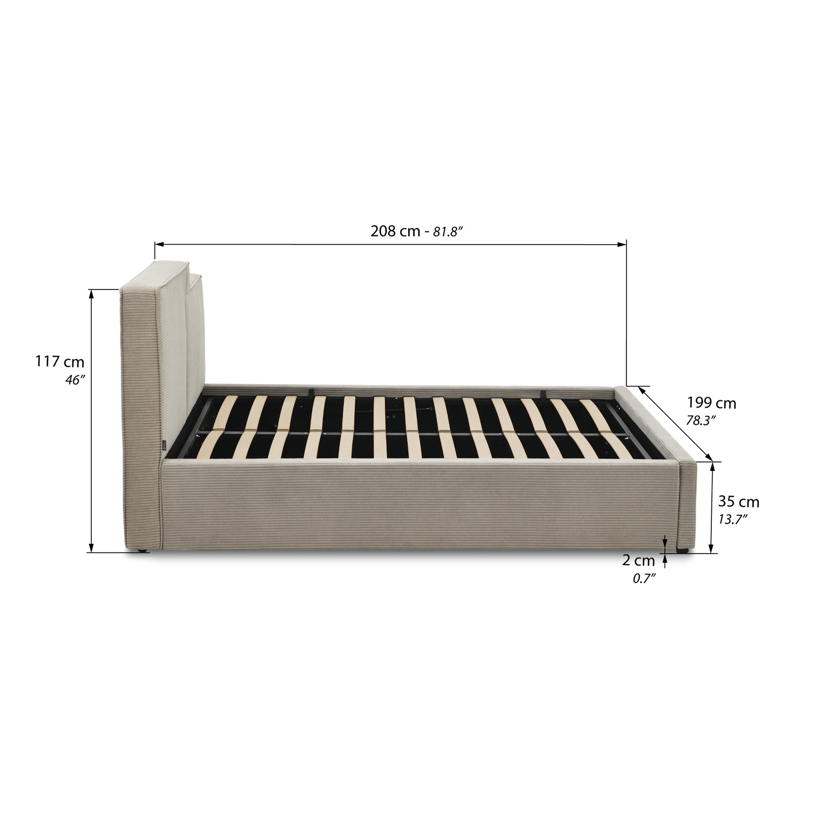 Letto matrimoniale con contenitore Ricardo 160x200 cm, Grigio - Immagine tecnica 1