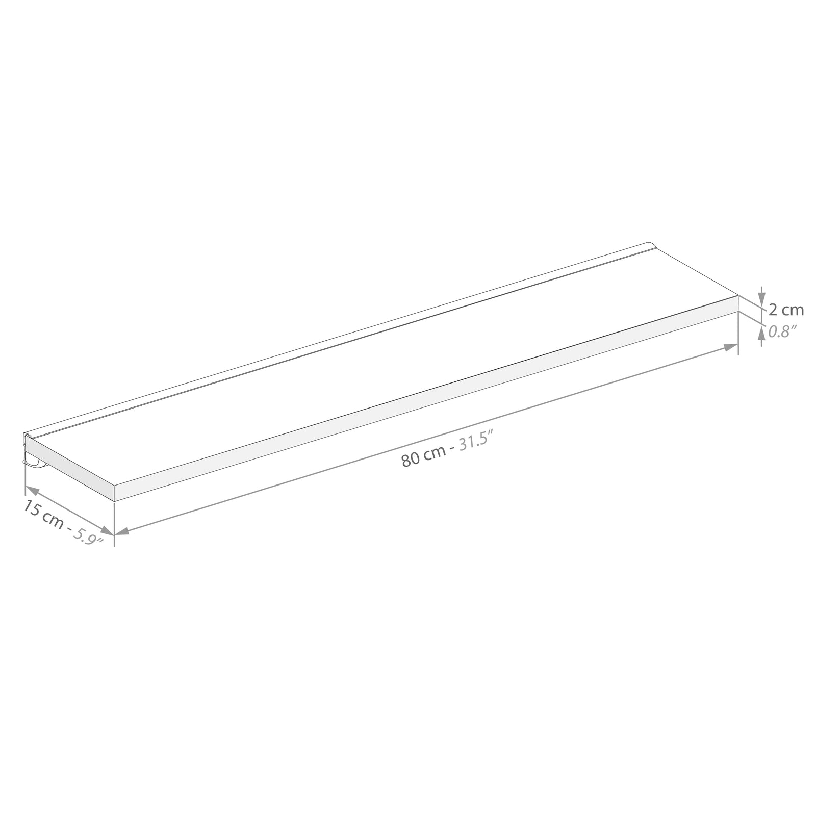 Par de estantes Evolution de 80 x 15 cm color Madera rústica, con soporte de aluminio gris - Immagine tecnica 1