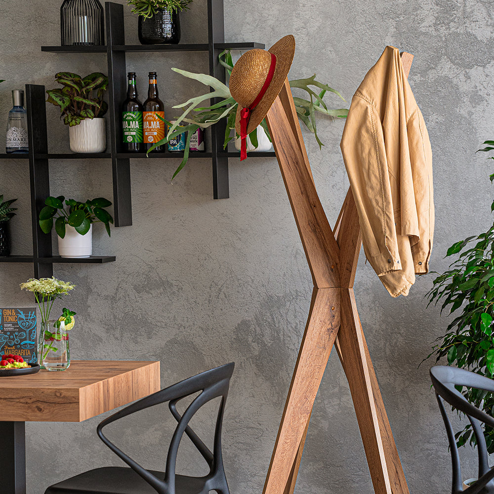 Porte-manteau sur pied Design, Emma, Bois Rustique - Set image 2