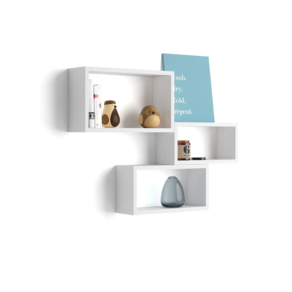 Set of 3 Rectangular Cube Shelves, Giuditta, Ashwood White