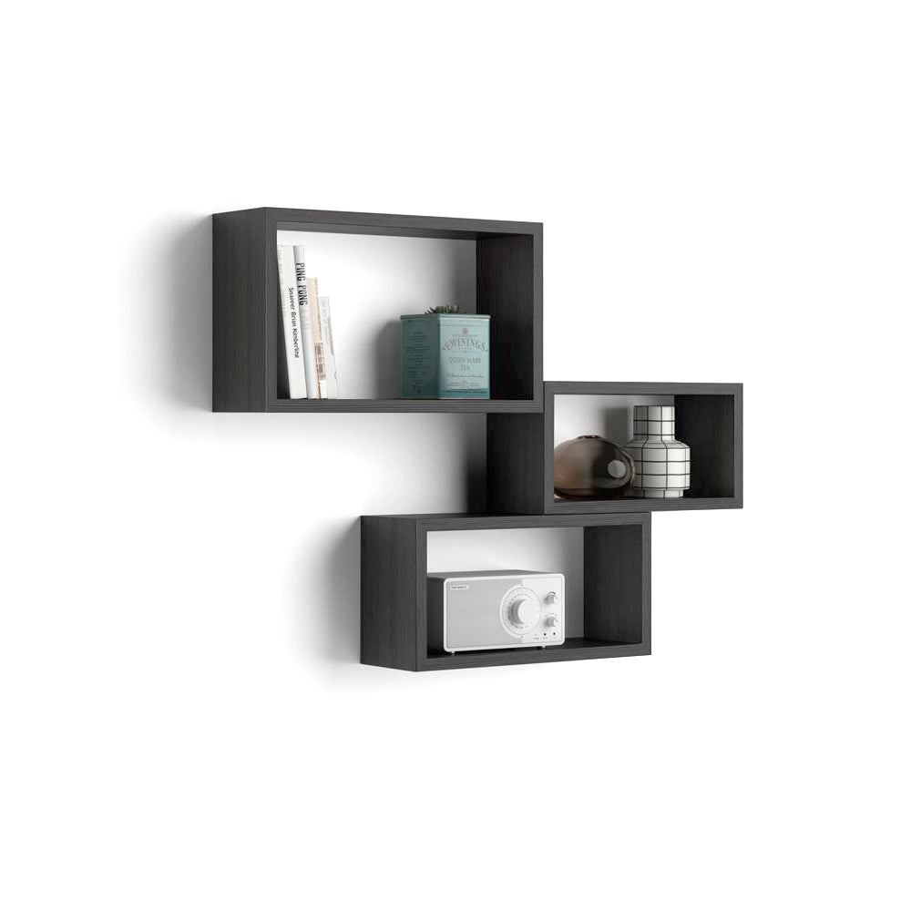 3er-Set Giuditta rechteckige Würfelregale, Esche, Schwarz