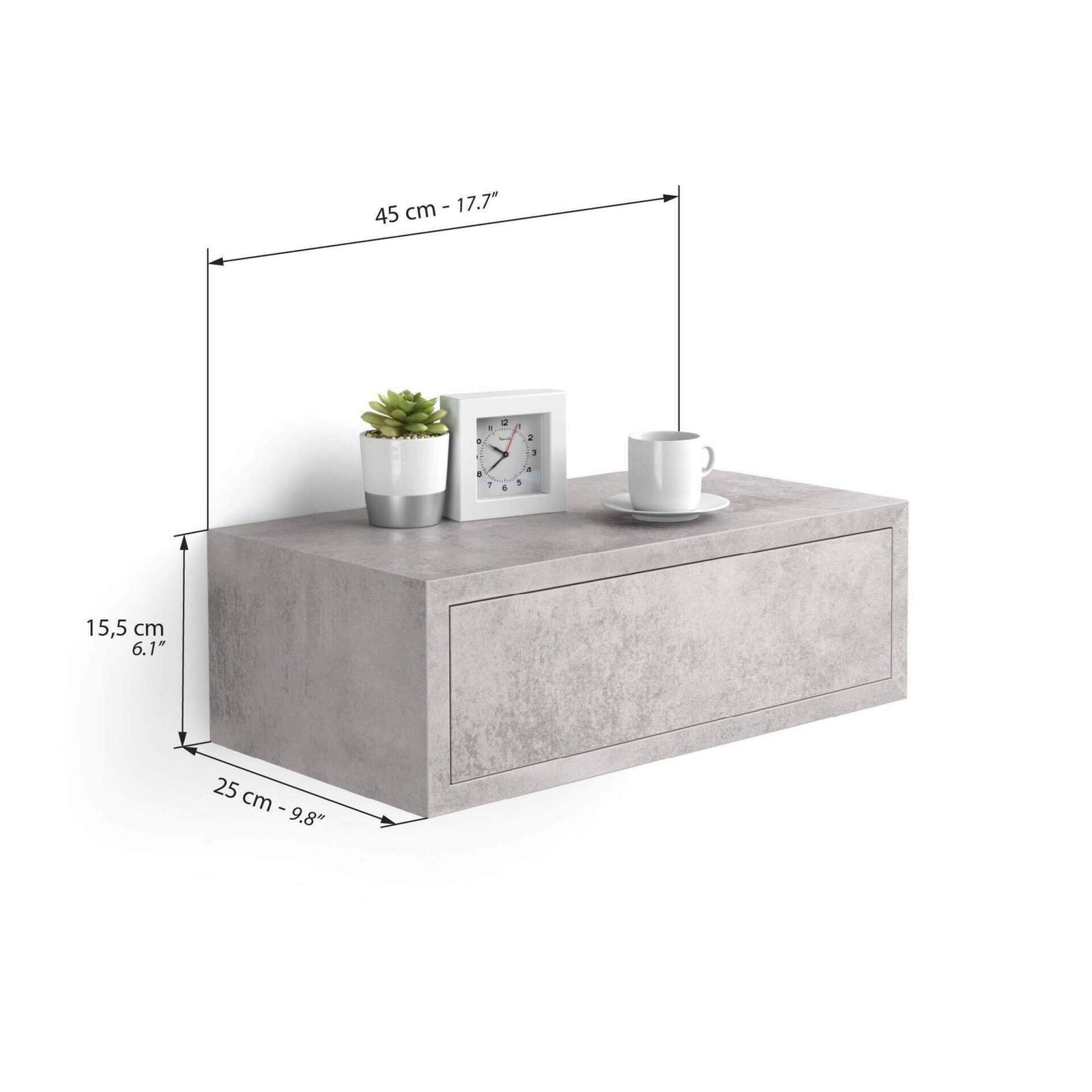 Table de chevet suspendue, Riccardo, Gris Béton - Immagine tecnica 1