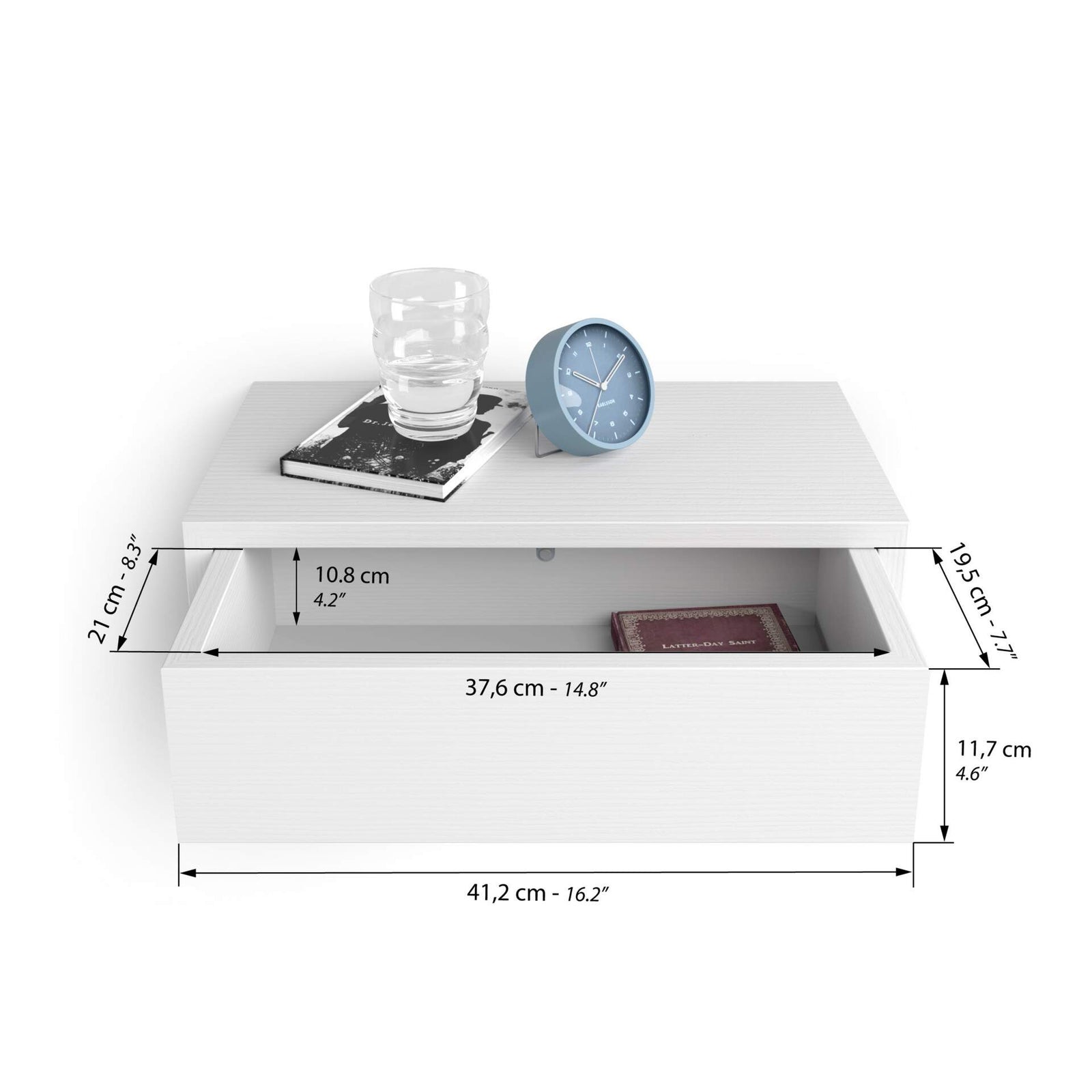 Table de chevet suspendue Riccardo, Frêne Blanc - Immagine tecnica 2