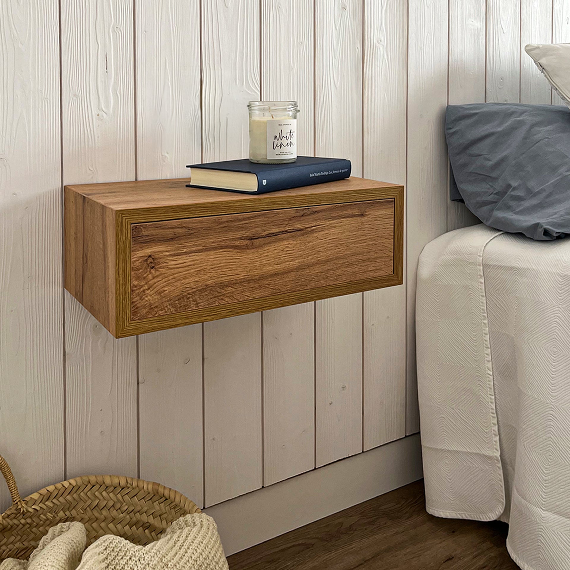 Riccardo Wall bedside table, Rustic Oak - Set image 3