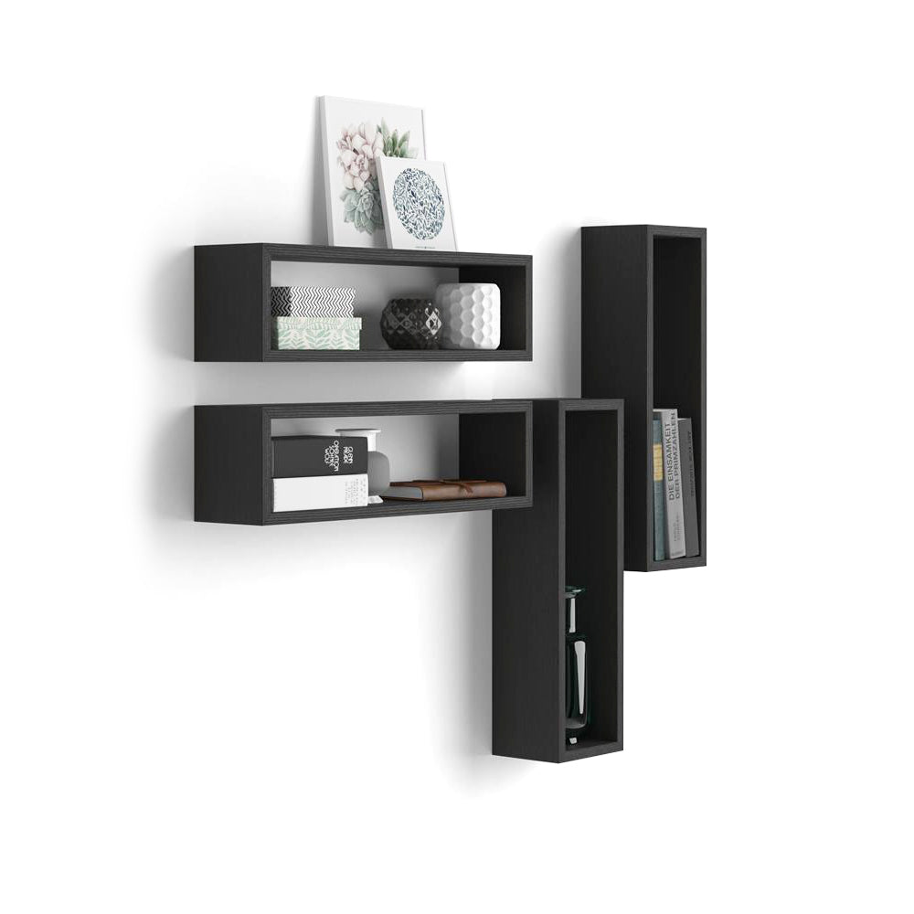 Set de 4 Cubes muraux, Iacopo, en mélaminé, Frêne Noir