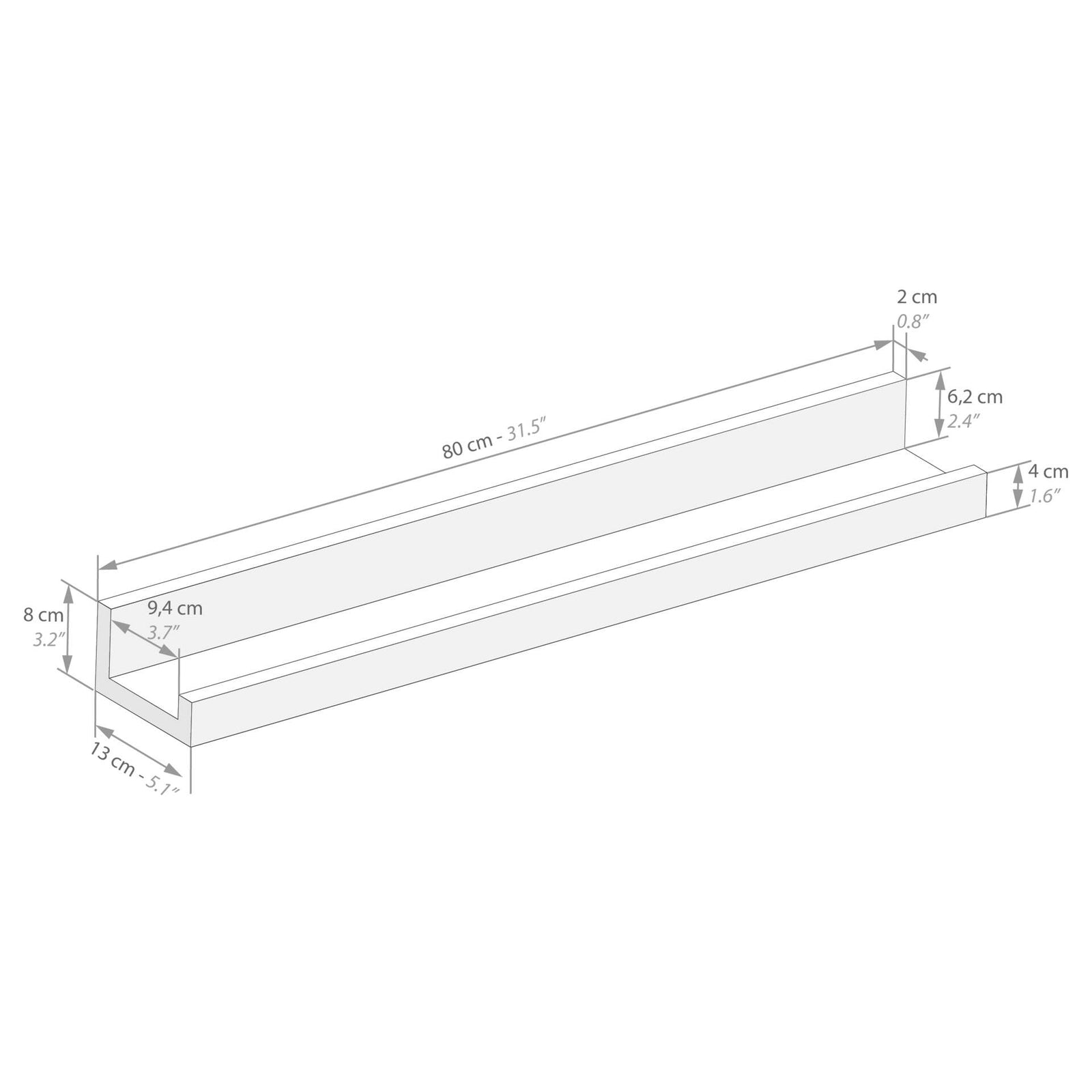 Coppia Mensole portafoto-quadri First, 80 cm, Quercia - Immagine tecnica 1