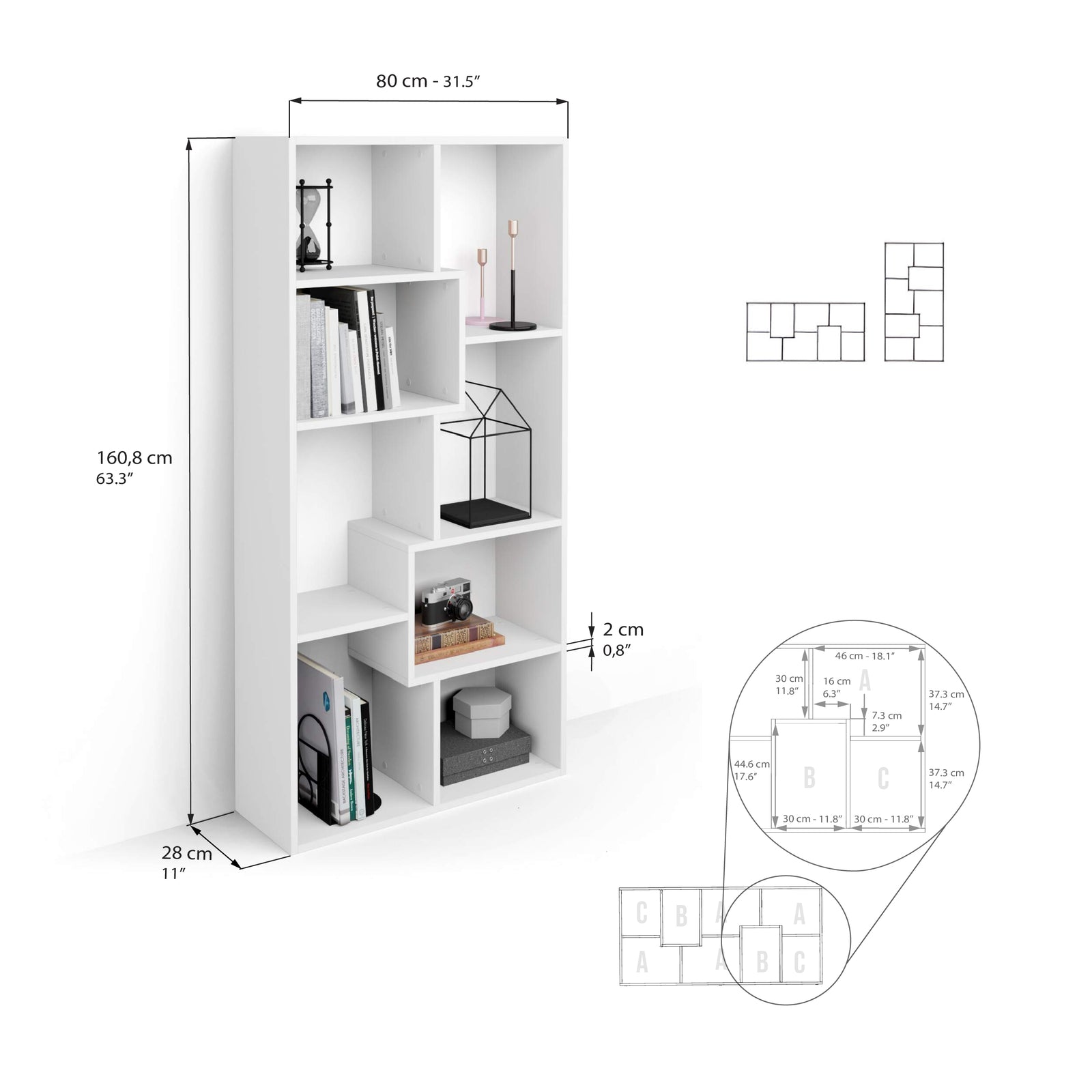 Bibliothèque XS Iacopo (160,8 x 80 cm), Frêne Blanc - Immagine tecnica 1