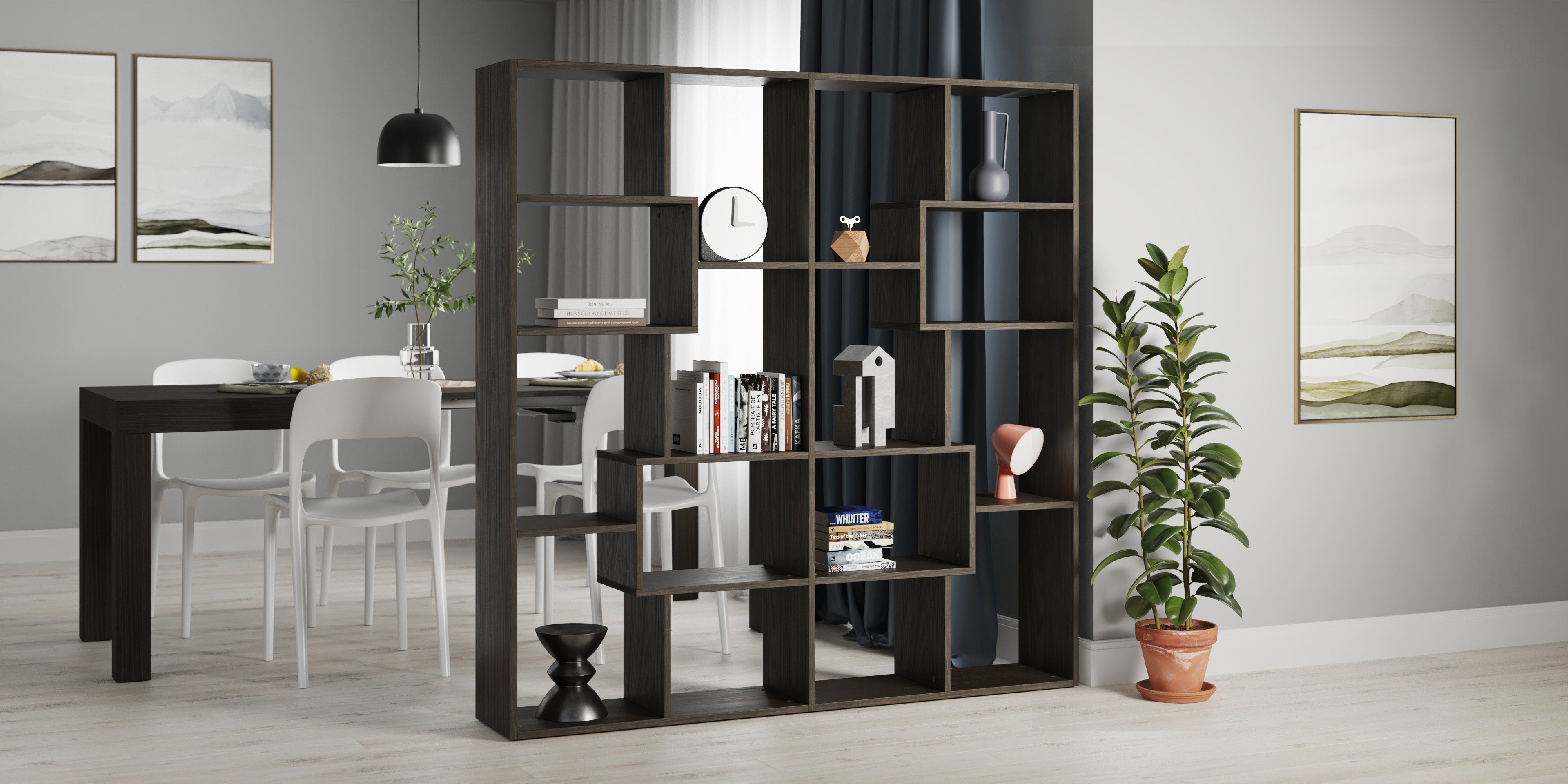 Iacopo S Bookcase (160.8 x 158.2 cm), Dark Walnut - Set image 1