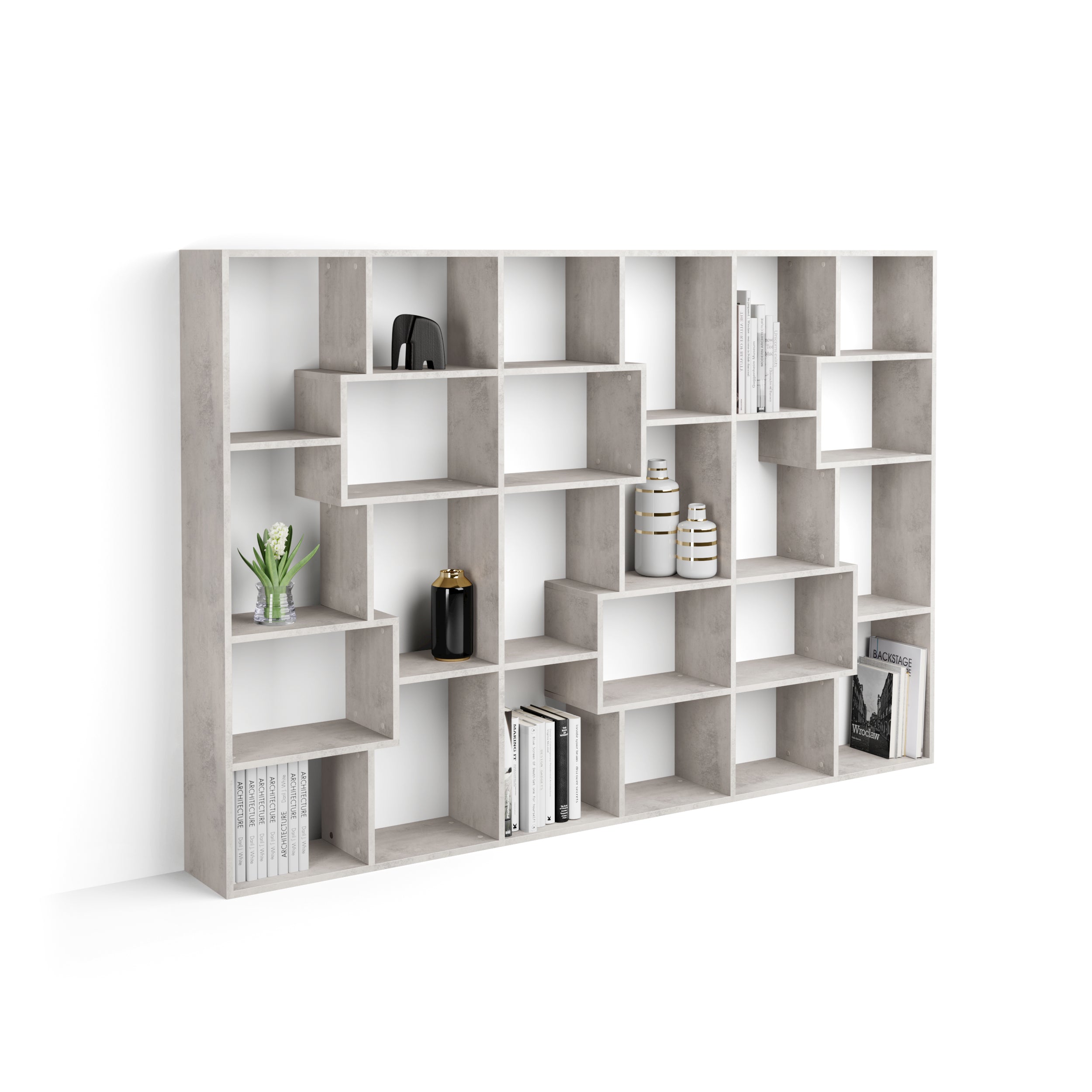 Iacopo, Bücherregal M (160,8 x 236,4 cm), grauer Beton