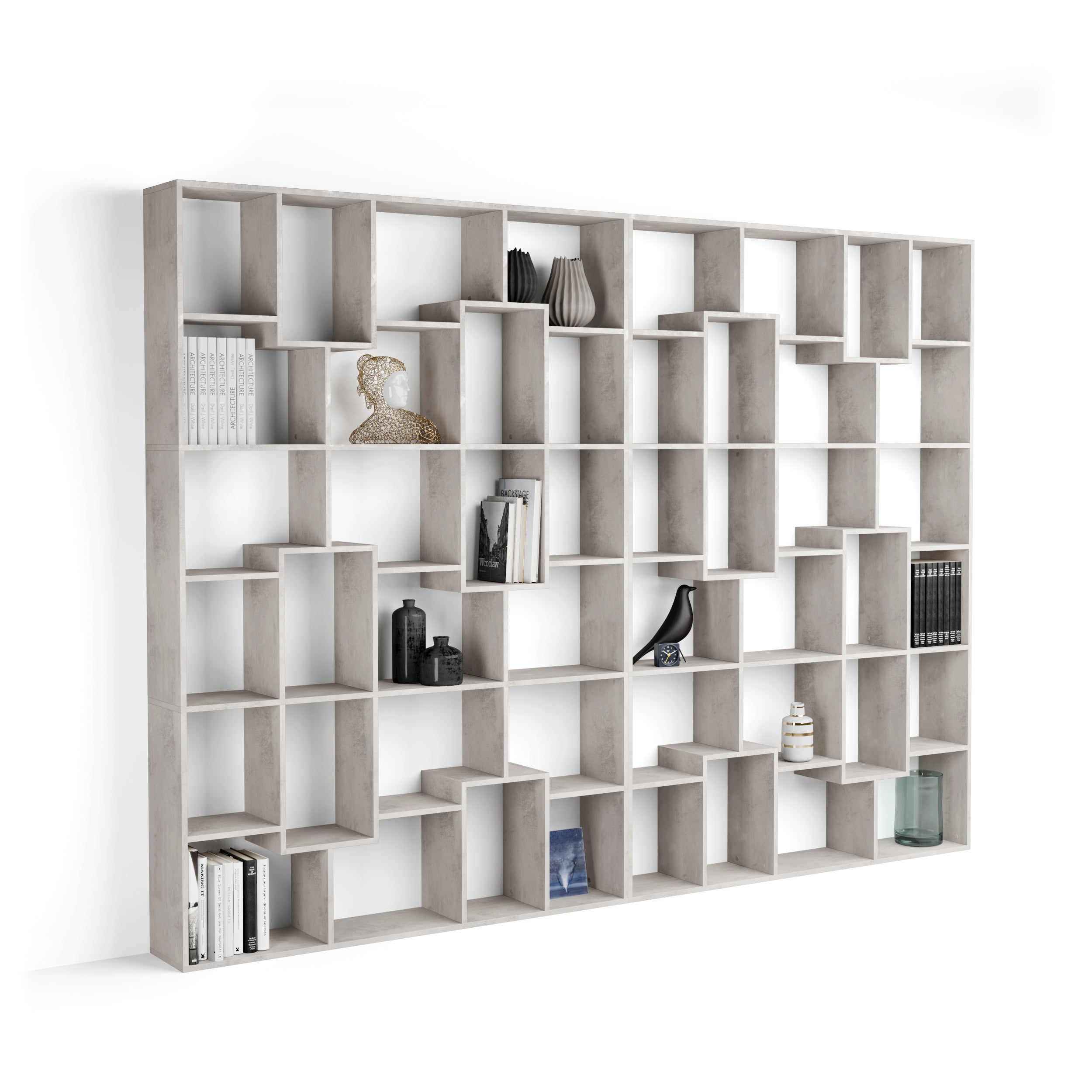 Iacopo XL Bücherregal (236,4 x 321,6 cm), grauer Beton