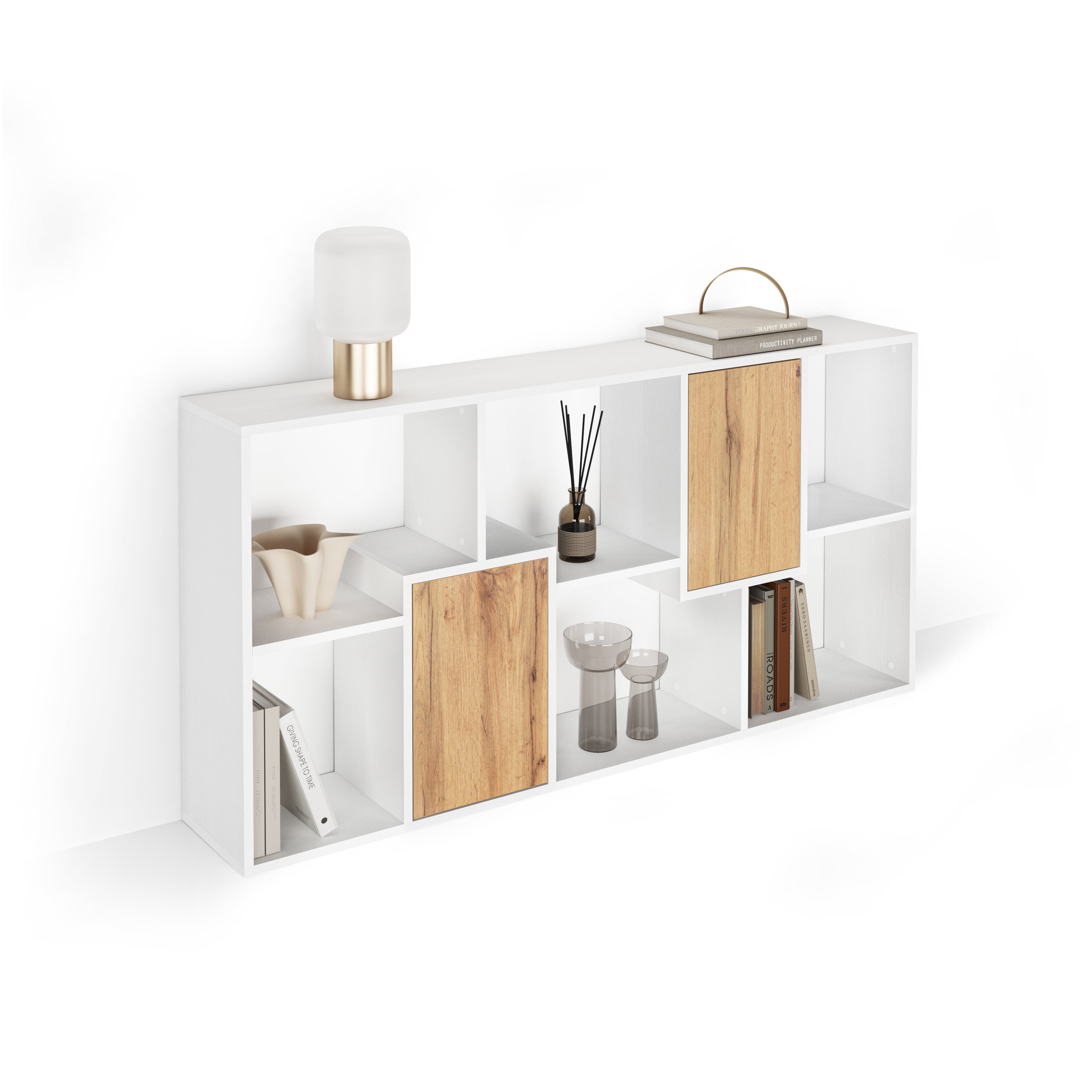 Libreria bassa XS Iacopo Bianco Frassino con ante Rovere Rustico (160,8 x 80 cm) - Immagine principale