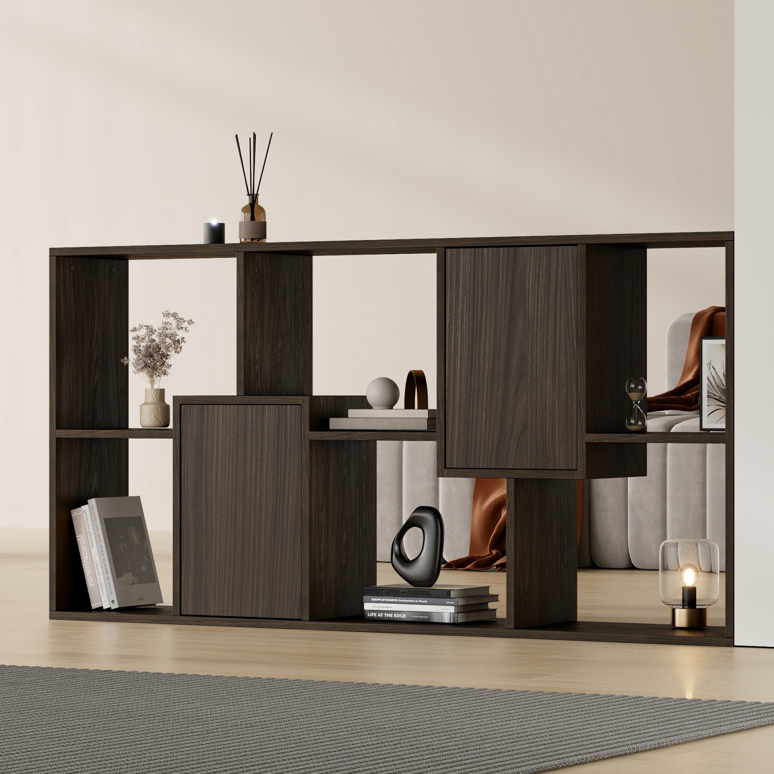 Iacopo XS Bookcase with panel doors (63.31 x 31.5 in), Dark Walnut - Set image 1
