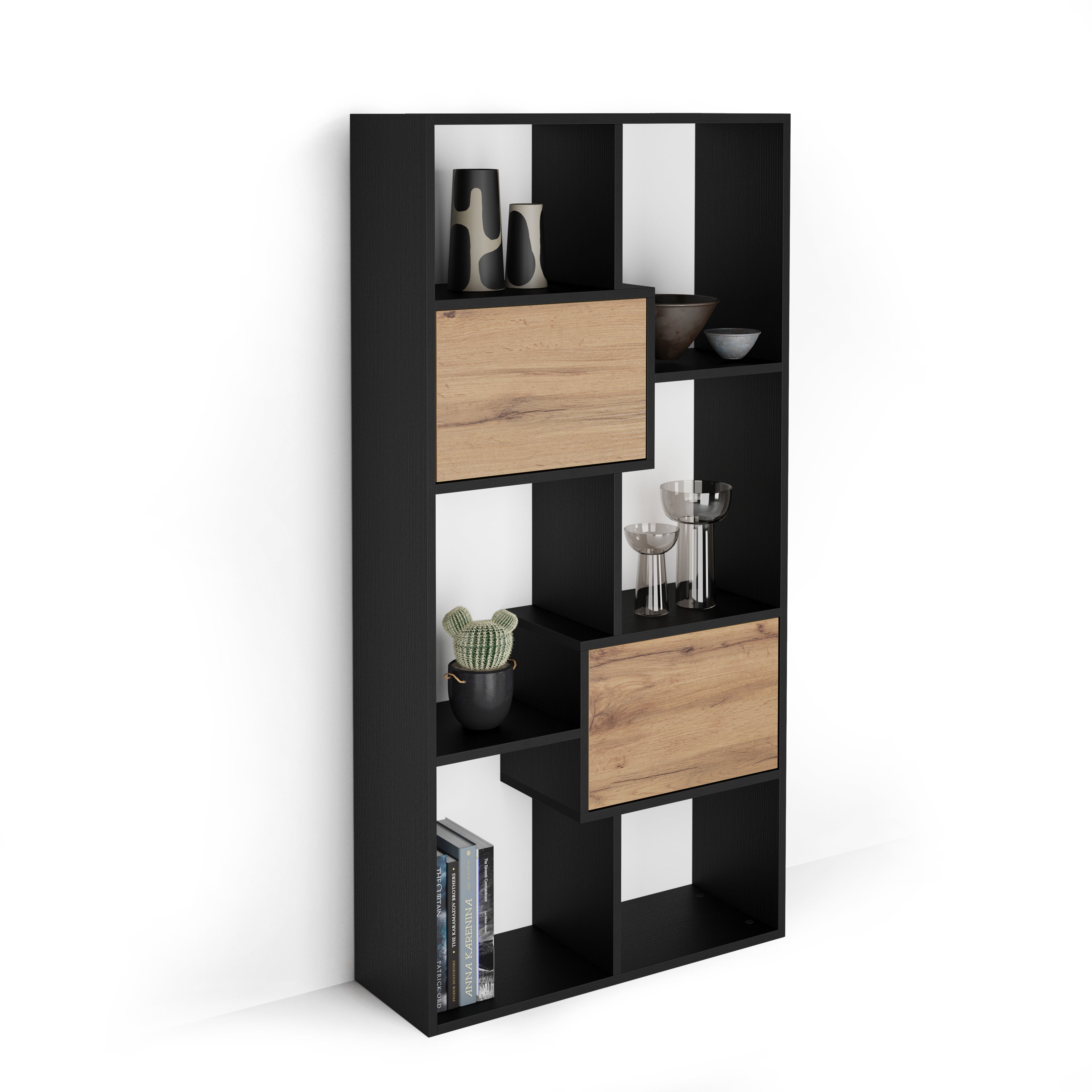Libreria bassa XS Iacopo Nero Frassino con ante Rovere Rustico (160,8 x 80 cm) - Immagine dettaglio 2