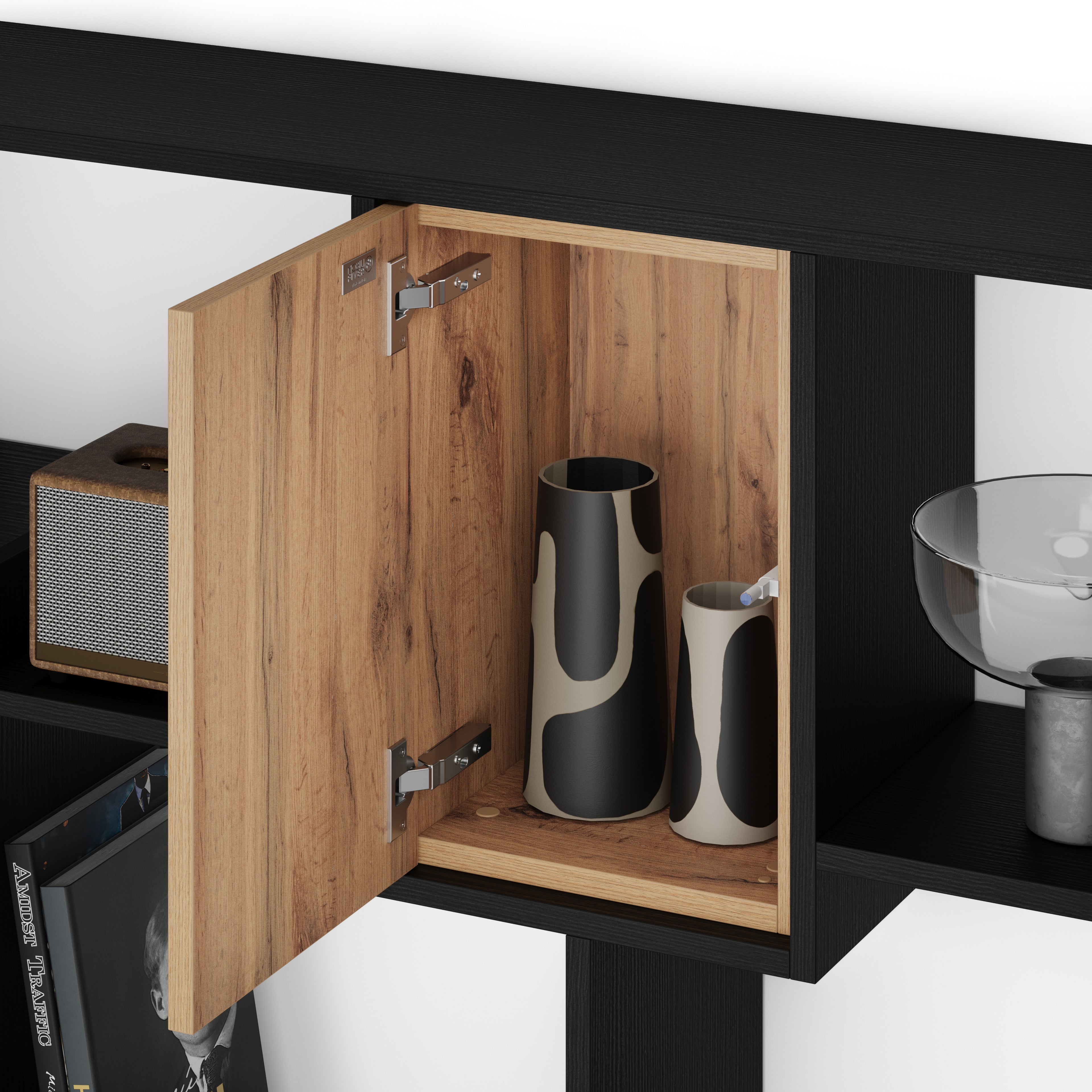 Libreria bassa XS Iacopo Nero Frassino con ante Rovere Rustico (160,8 x 80 cm) - Immagine dettaglio 3