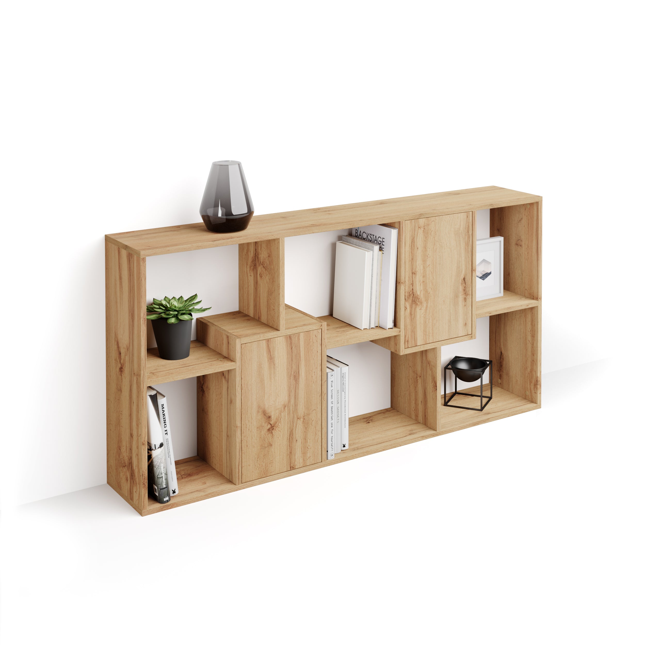 Iacopo XS Bookcase with panel doors (160.8 x 80 cm), Rustic Oak - Main image
