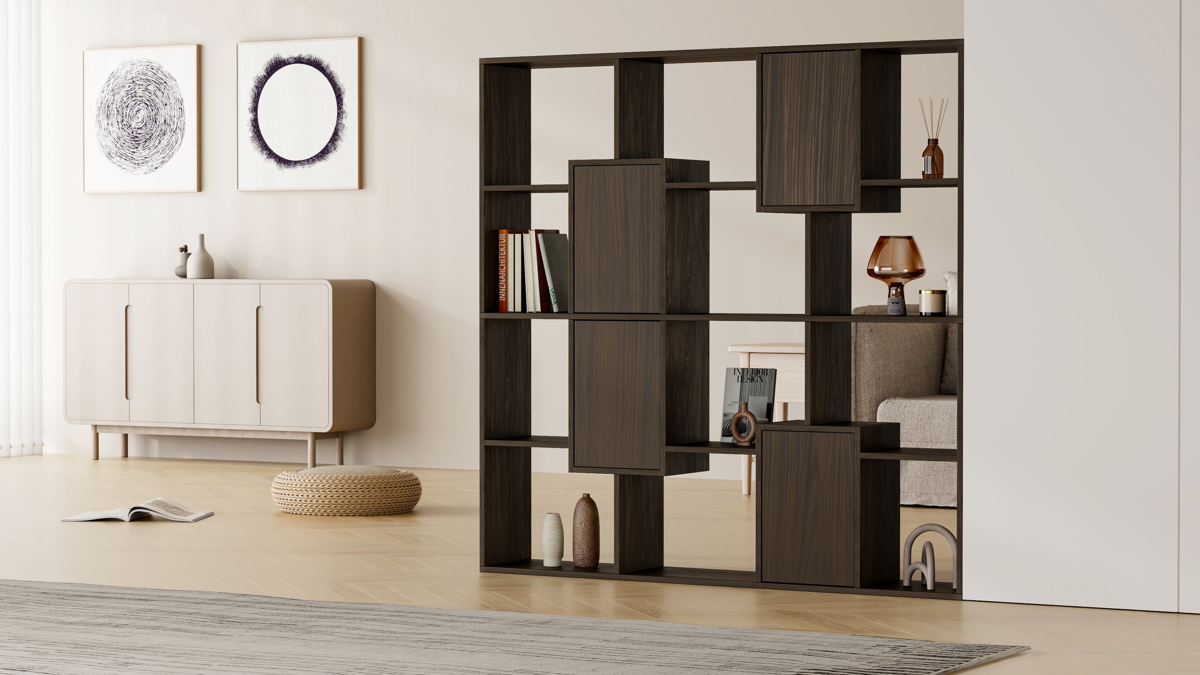 Iacopo S Bookcase with panel doors (63.3 x 62.3 in), Dark Walnut - Set image 1