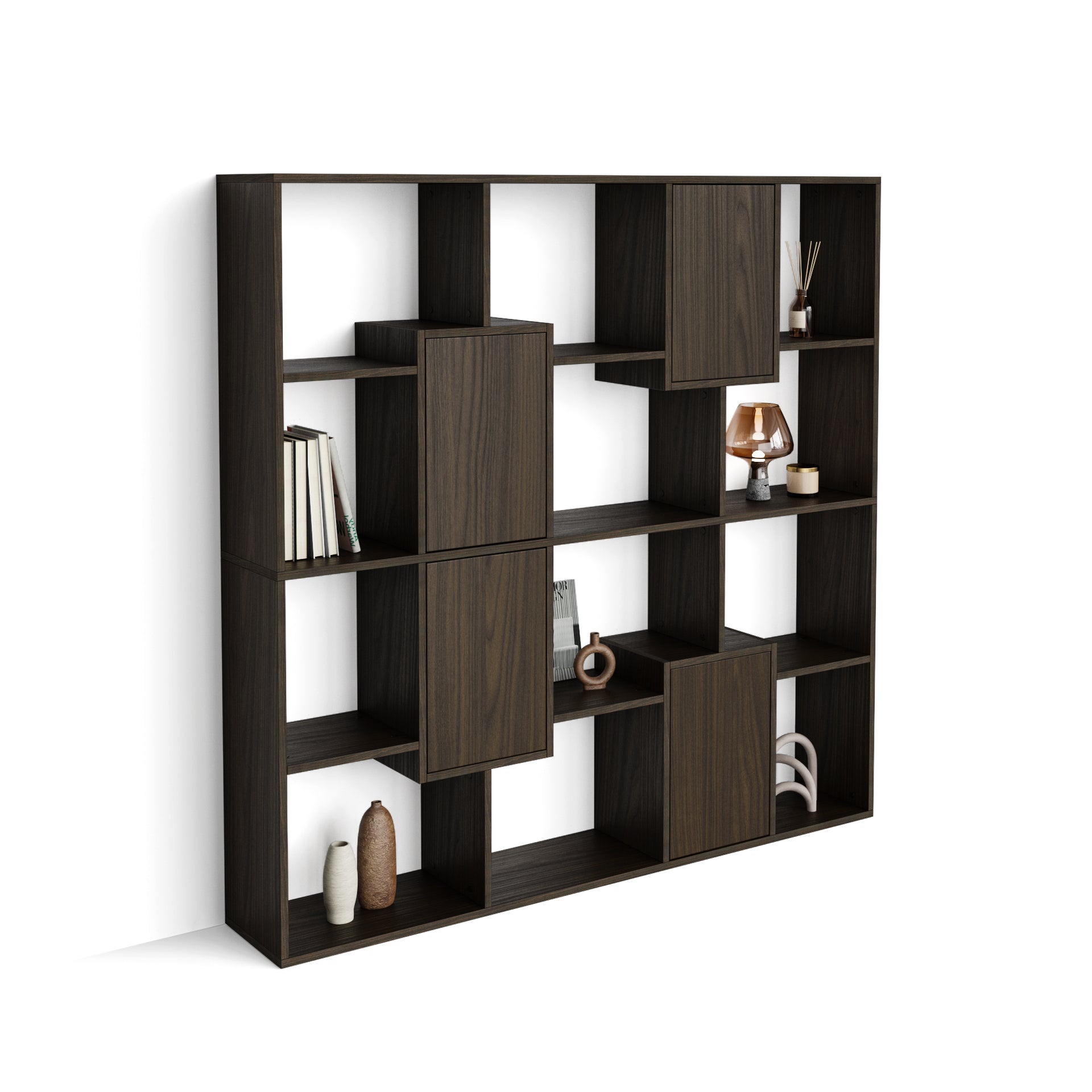 Bücherregal S Iacopo mit Türen (160,8 x 158,2 cm), Nussbaum Dunkel