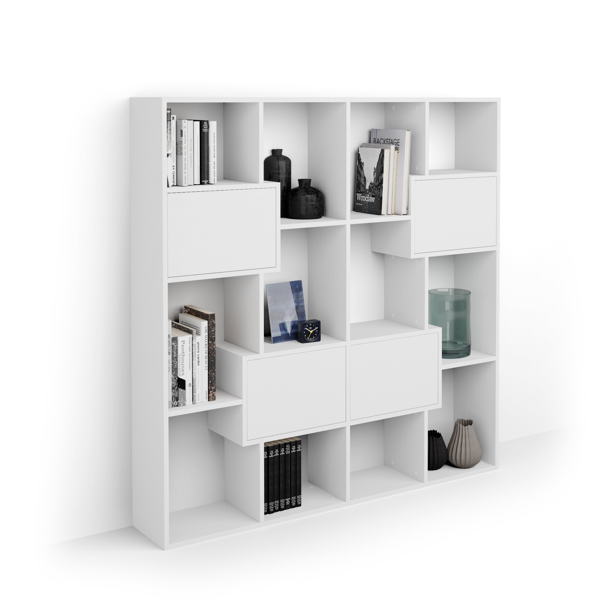 Iacopo S Bookcase with panel doors (63.3 x 62.3 in), Ashwood White - Main image