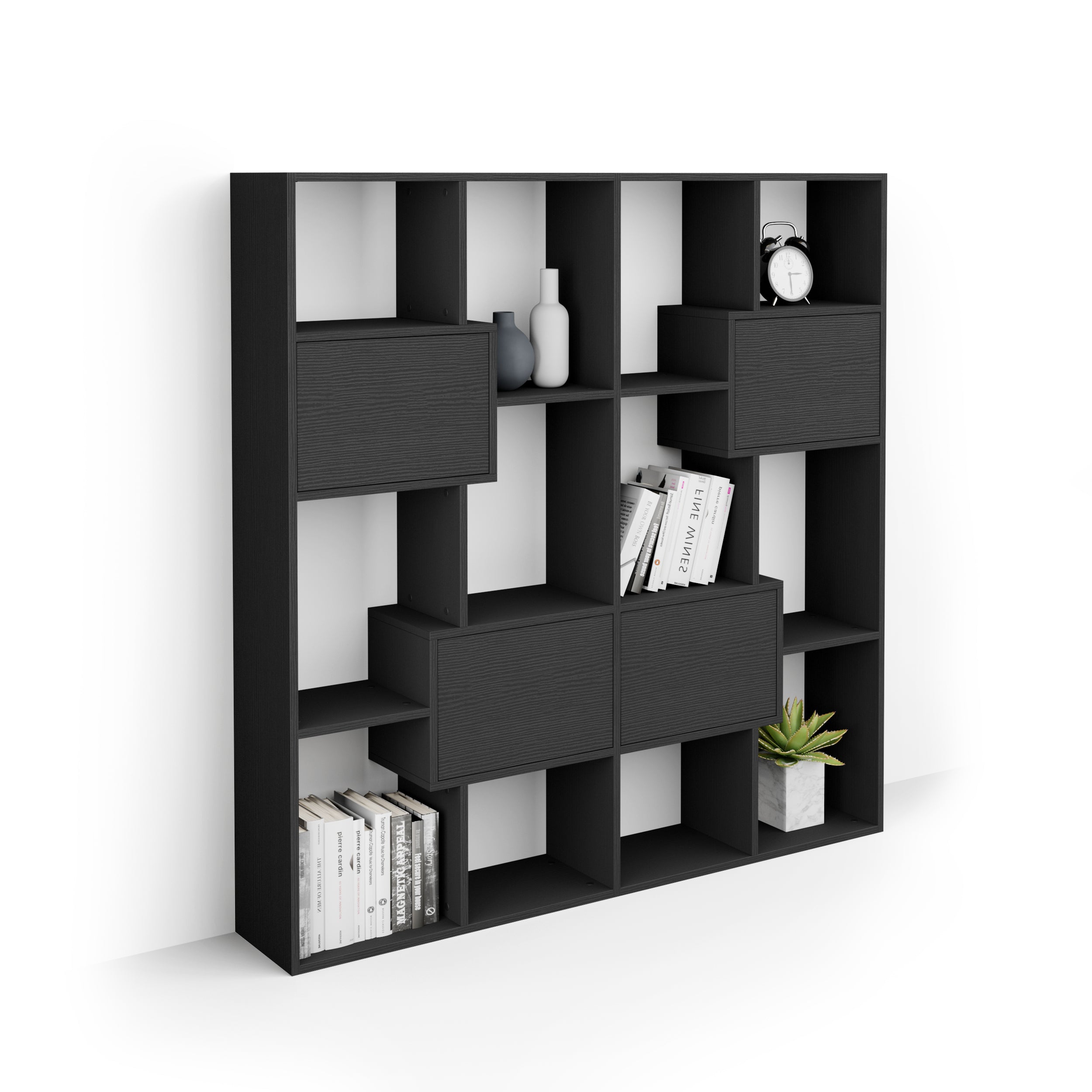 Iacopo S Bücherregal S mit Paneeltüren (160,8 x 158,2 cm), Esche, Schwarz