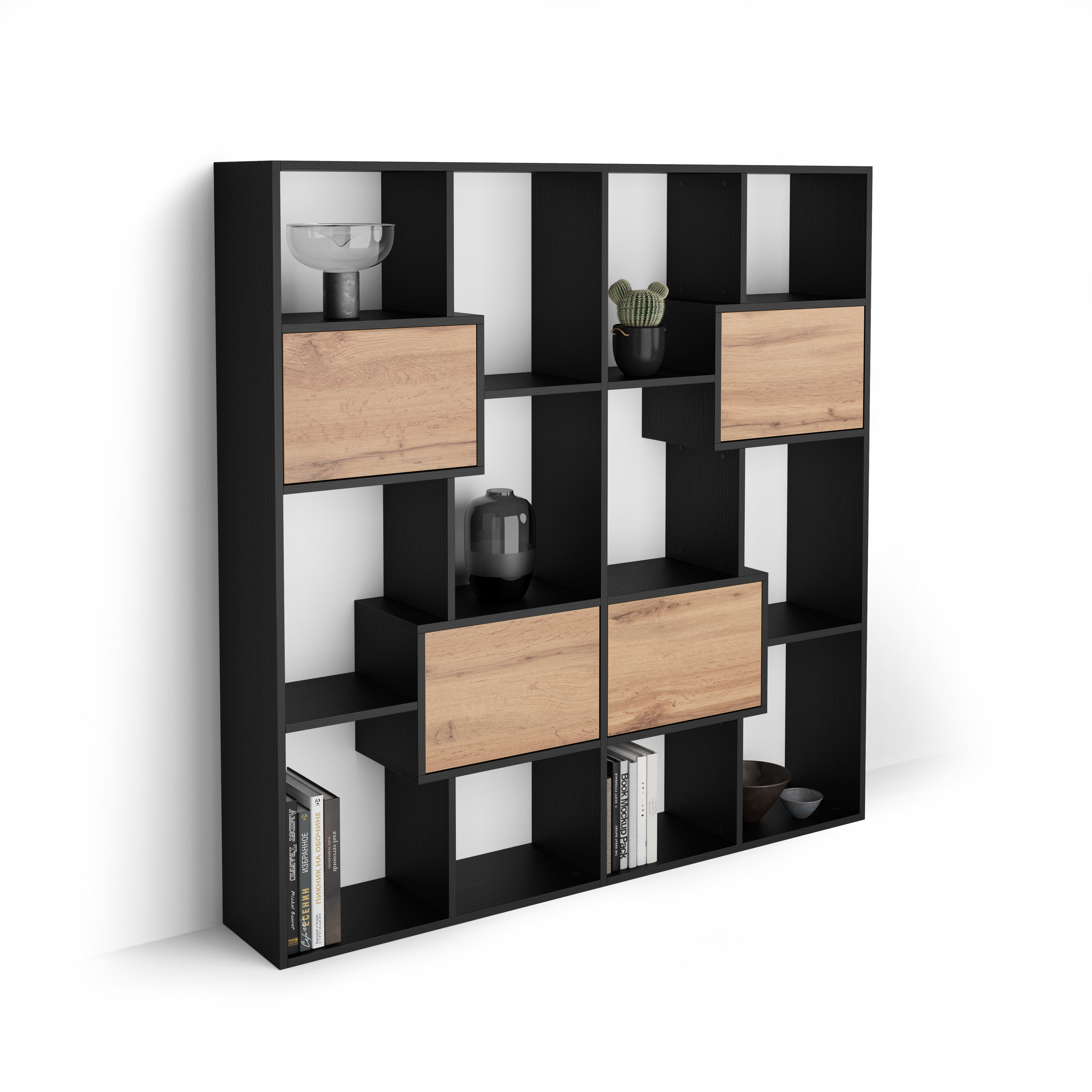 Iacopo S Bookcase Ashwood Black with Rustic Oak Doors (63.3 x 62.3 in) - Detail image 1