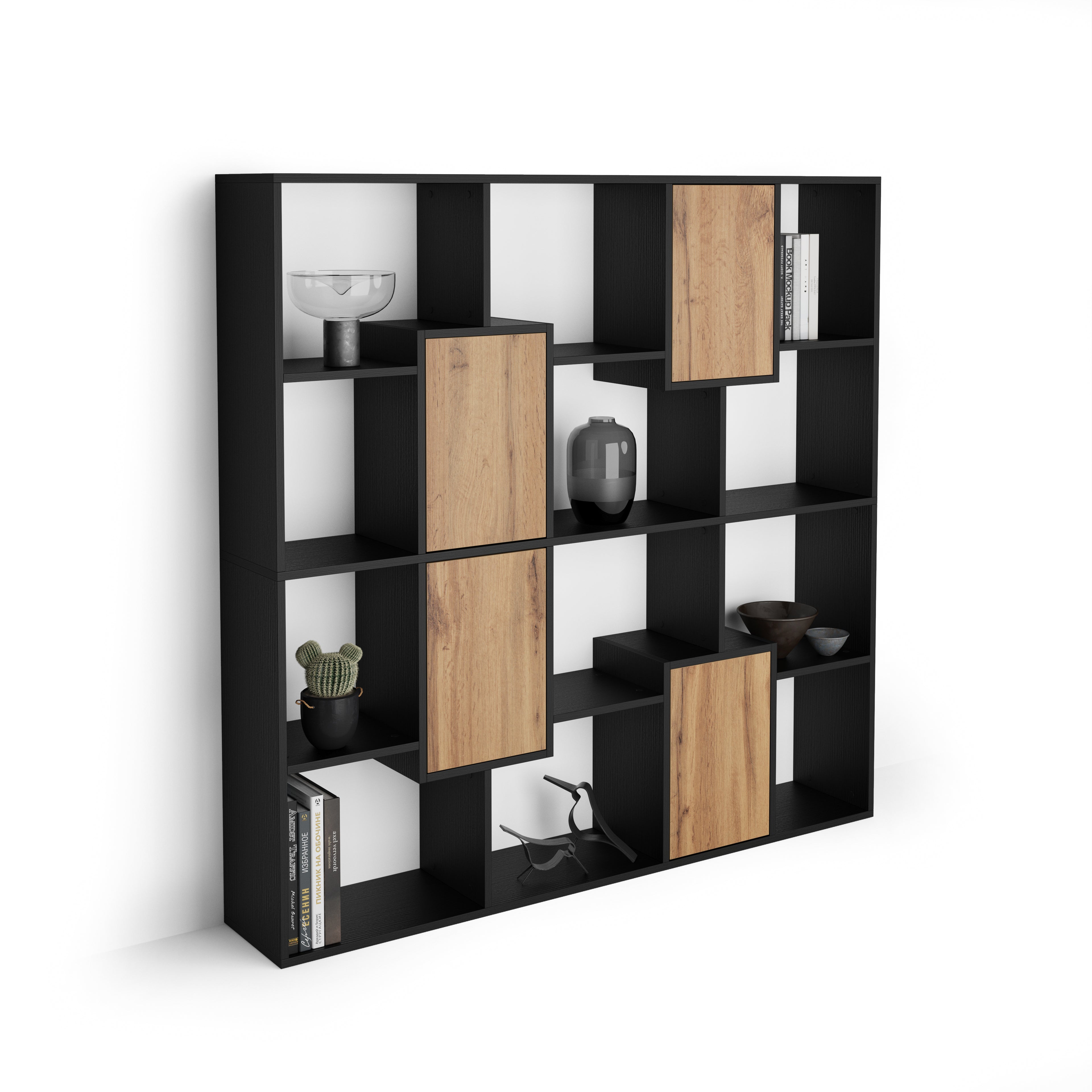 Libreria S Iacopo Nero Frassino con ante Rovere Rustico (160,8 x 158,2 cm)