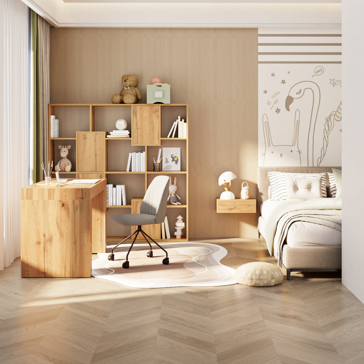 Iacopo S Bookcase with panel doors (63.3 x 62.3 in), Rustic Oak - Set image 1