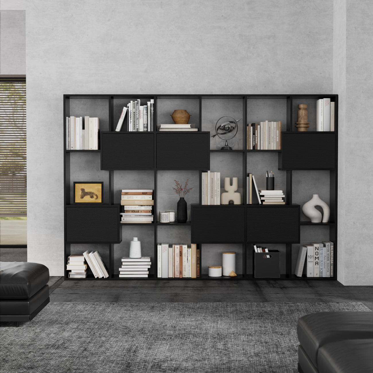 Bibliotecă M Iacopo cu uși (160,8 X 236,4 cm), Negru Frasin - Set image 1