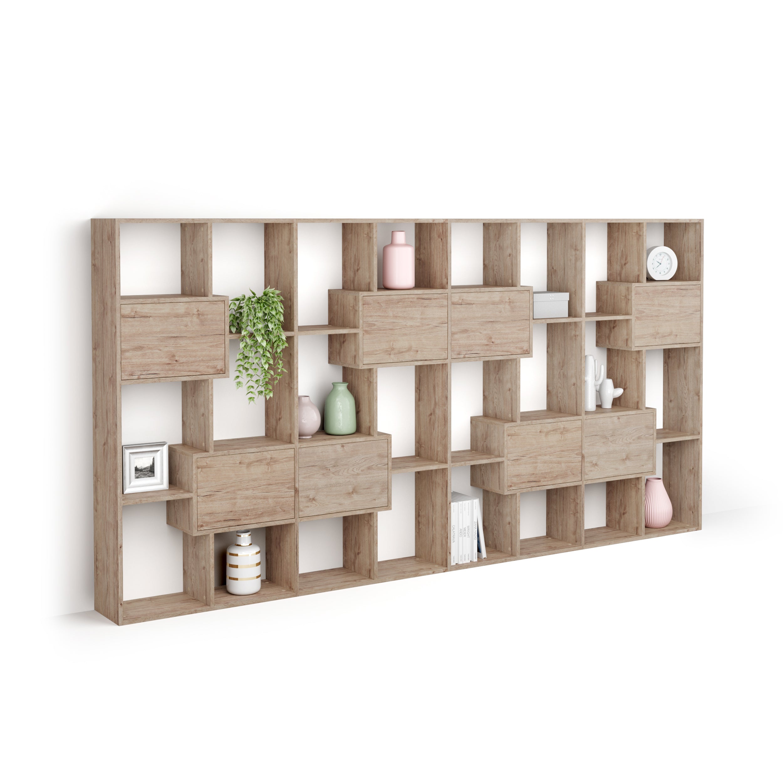 Iacopo L Bookcase with panel doors (63.3 x 123.9 in), Oak - Main image