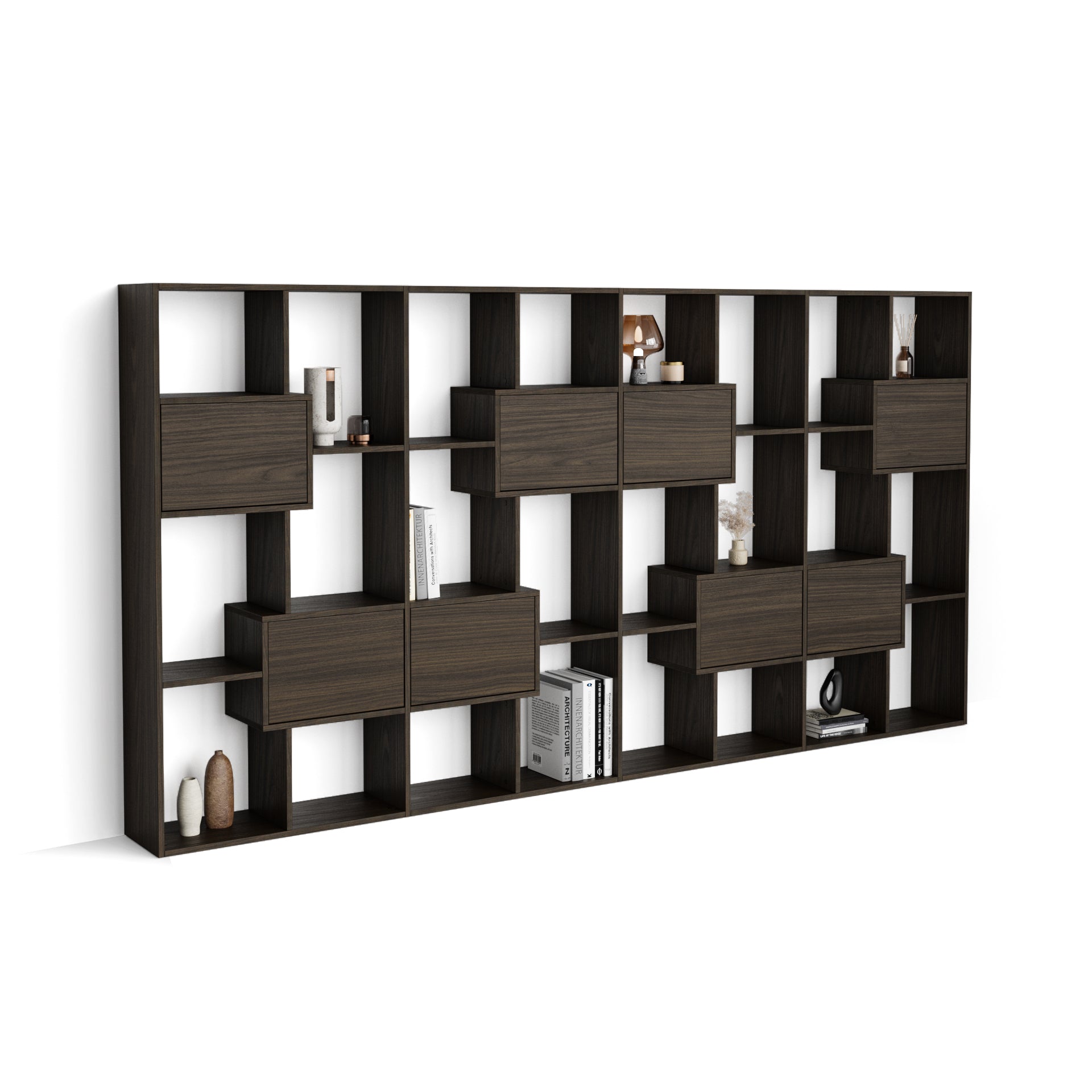 Iacopo L Bookcase with panel doors (63.3 x 123.9 in), Dark Walnut - Main image