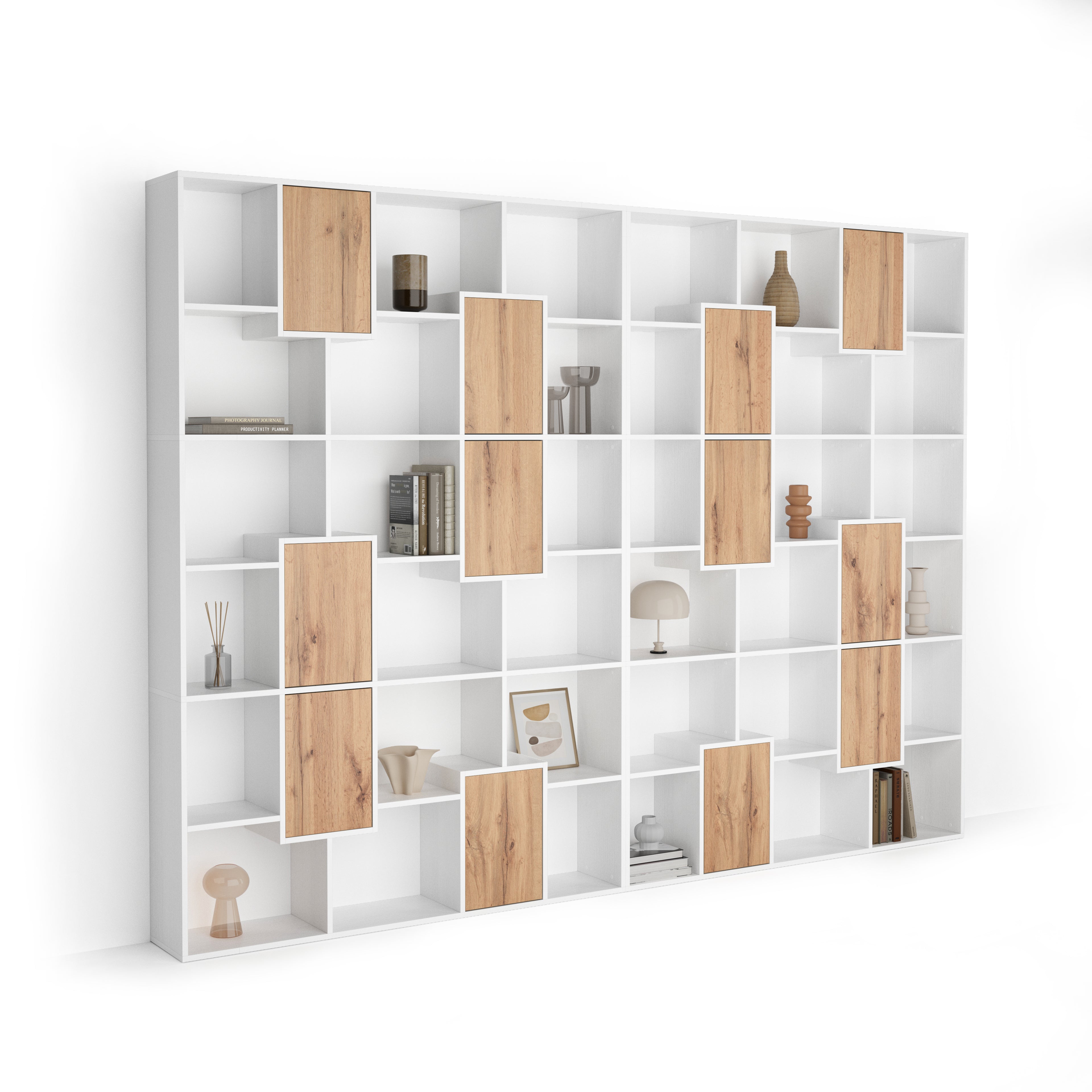 Iacopo XL Bookcase Ashwood White with Rustic Oak Doors (126.6 x 93.1 in) - Main image