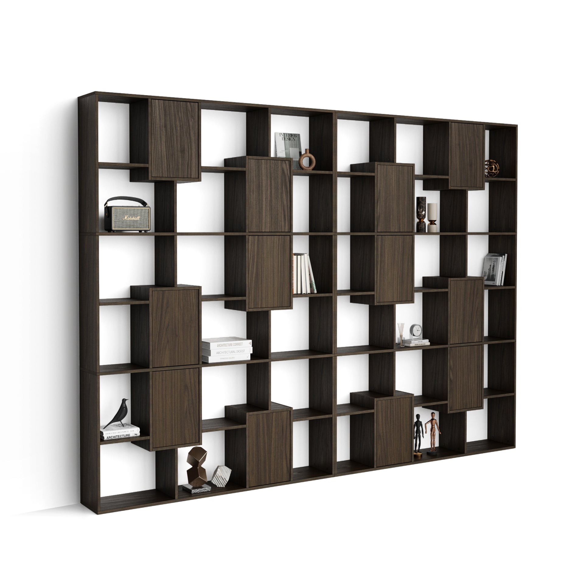 Bücherregal XL Iacopo mit Türen (321,6 x 236,4 cm), Nussbaum Dunkel