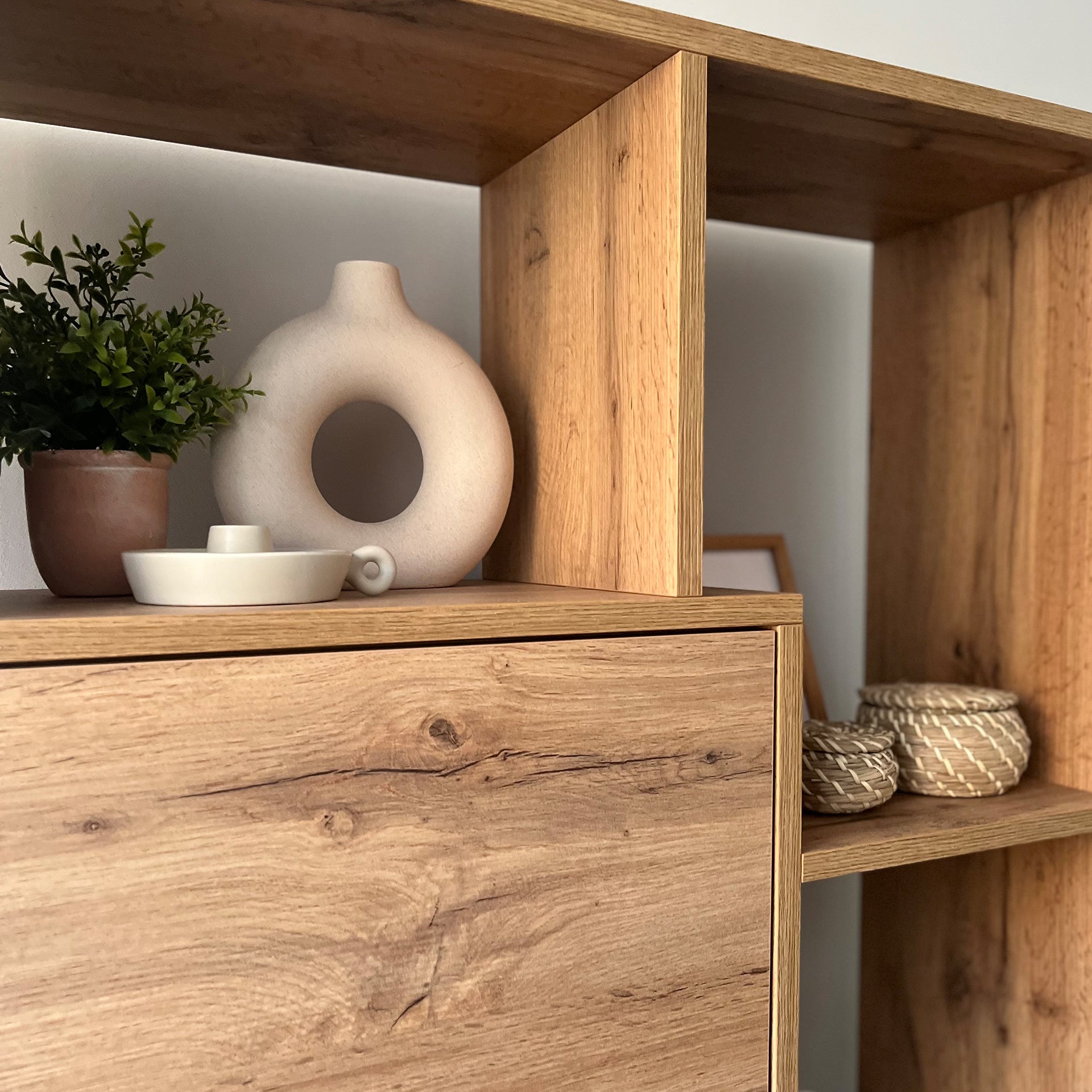 Iacopo L Bookcase with panel doors (63.3 x 123.9 in), Rustic Oak - Set image 1