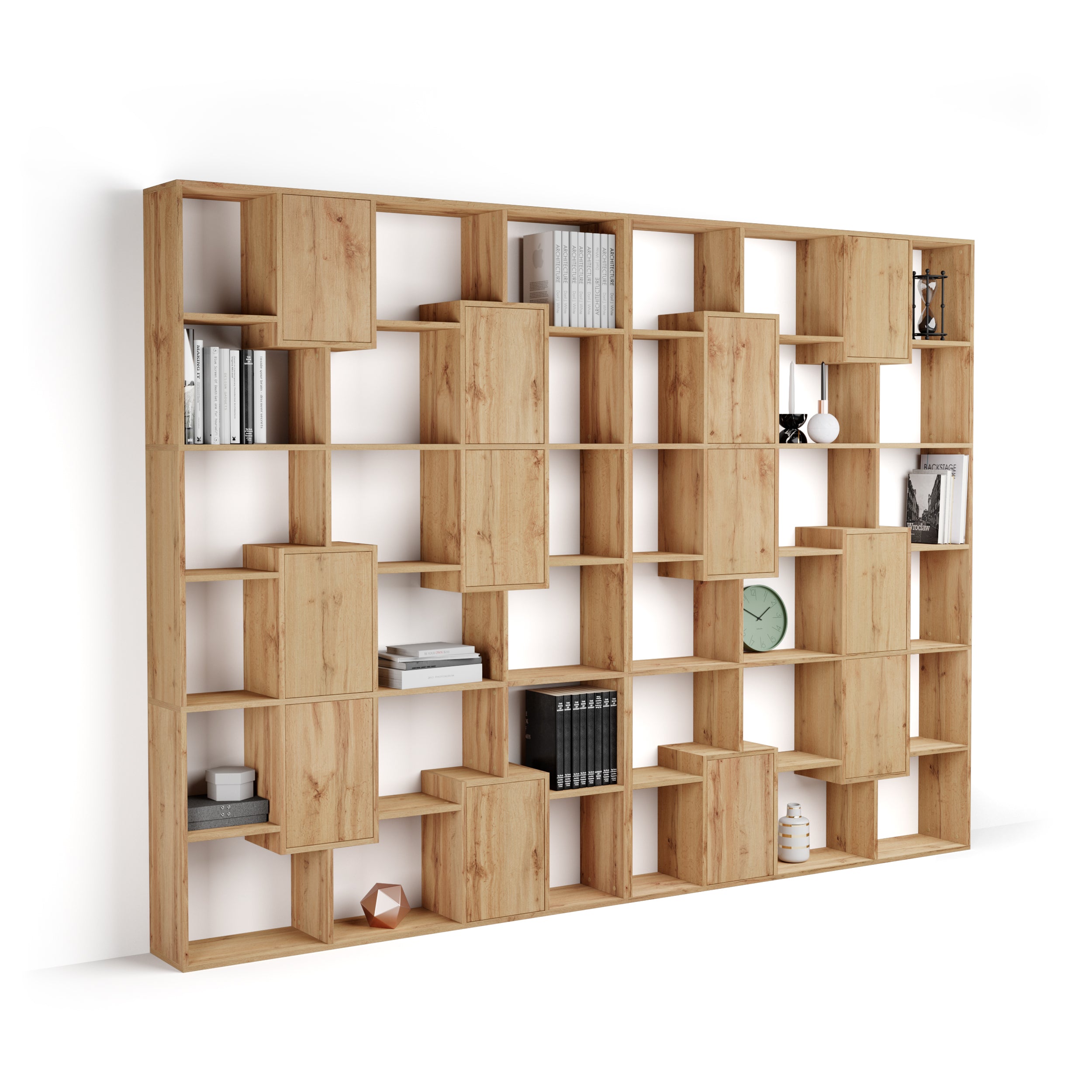 Iacopo XL Bücherregal mit Paneeltüren (236,4 x 321,6 cm), rustikale Eiche