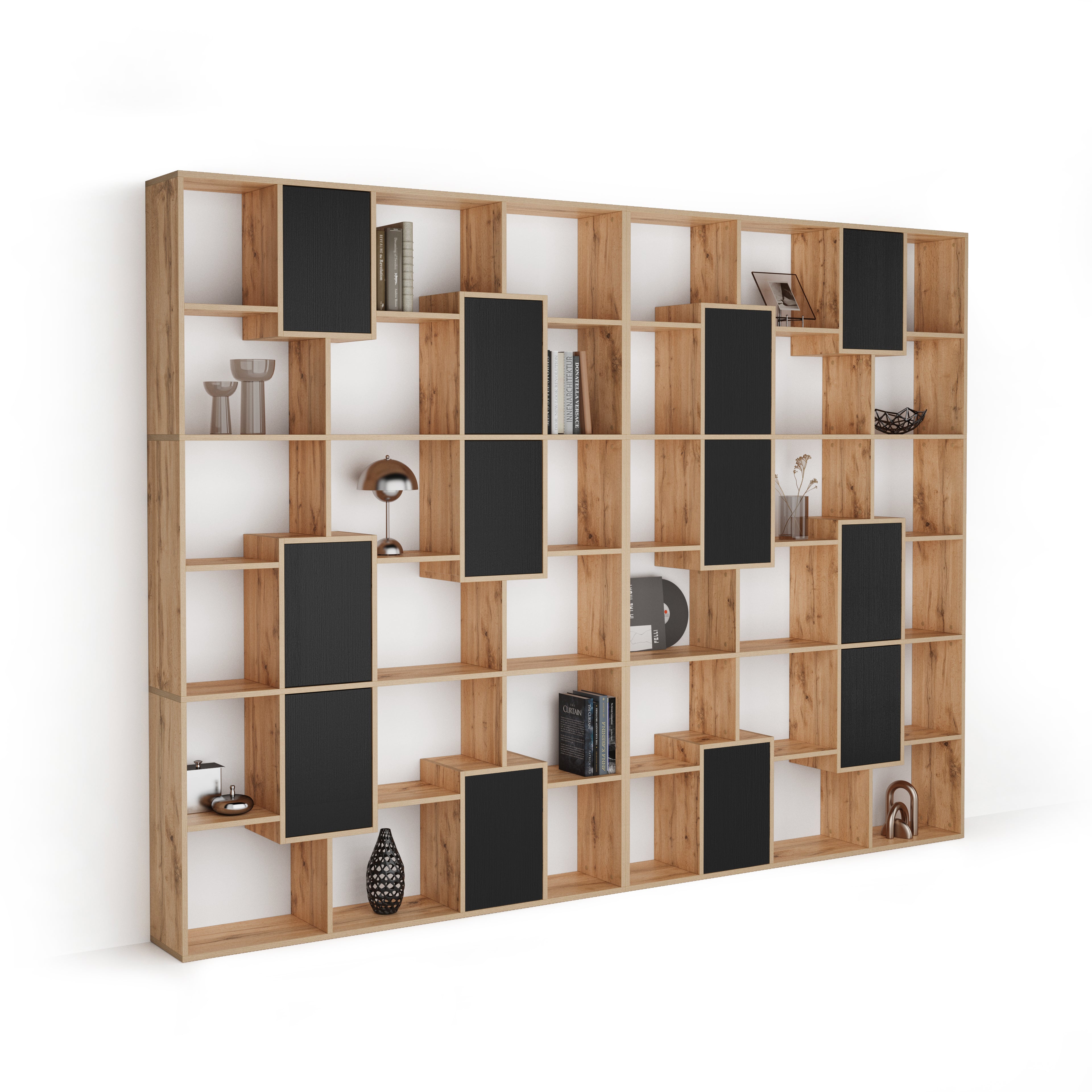 Bibliothèque XL Iacopo Bois Rustique avec portes Frêne Noir (236,4 x 321,6 cm) - Main image
