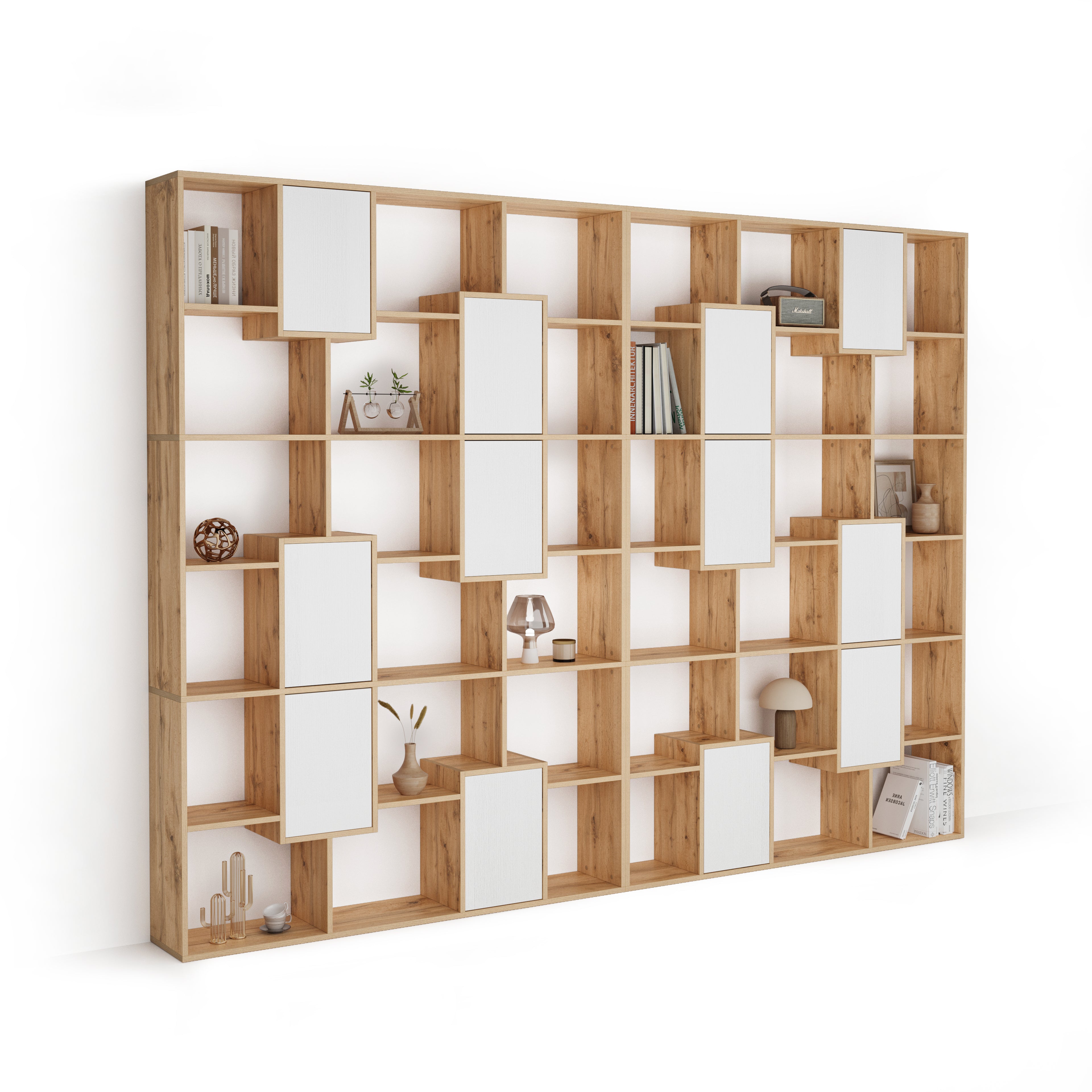 Bibliothèque XL Iacopo Bois Rustique avec portes Frêne Blanc (236,4 x 321,6 cm) - Main image