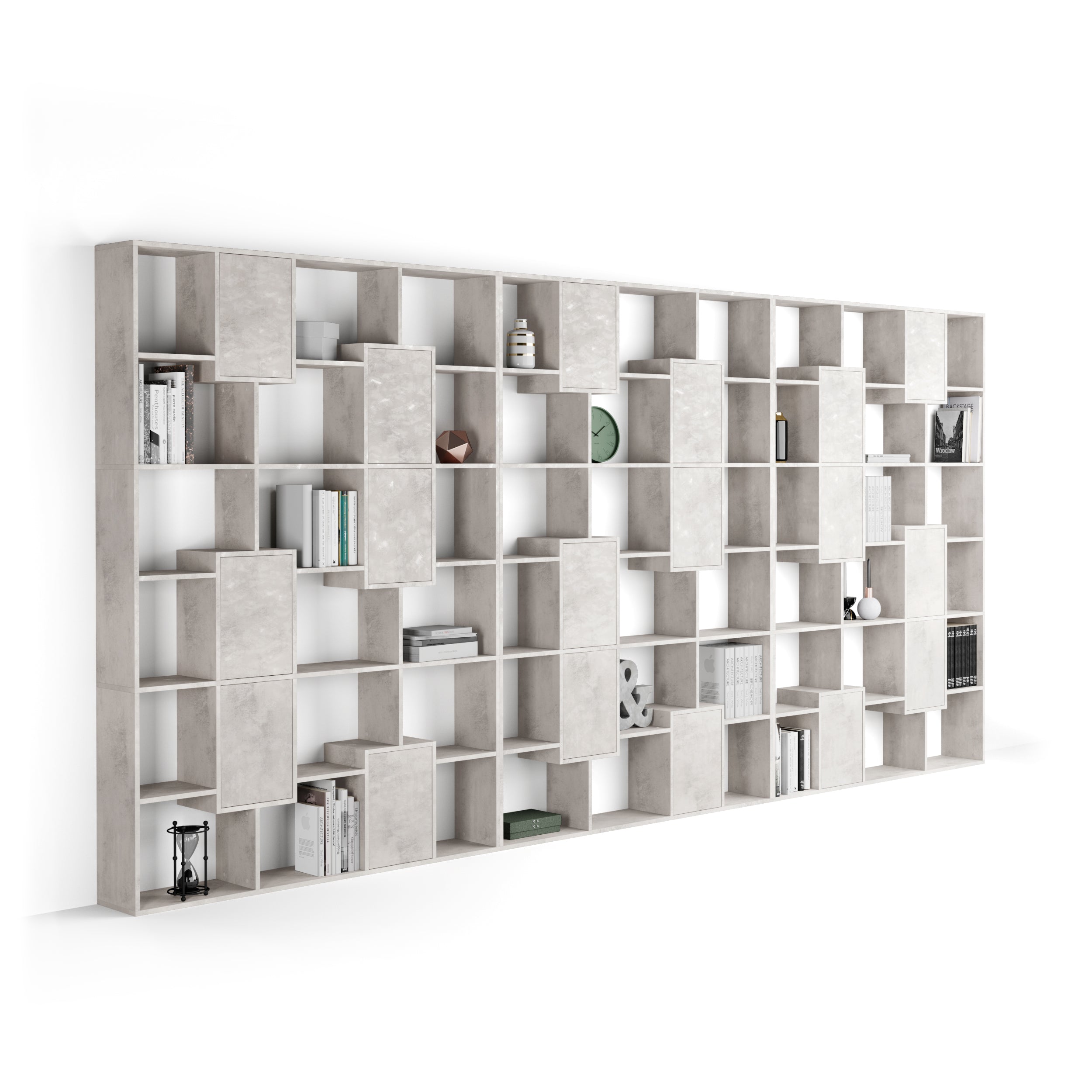 Iacopo XXL Bookcase XXL with panel doors (189.9 x 93.1 in), Concrete Effect, Grey - Main image