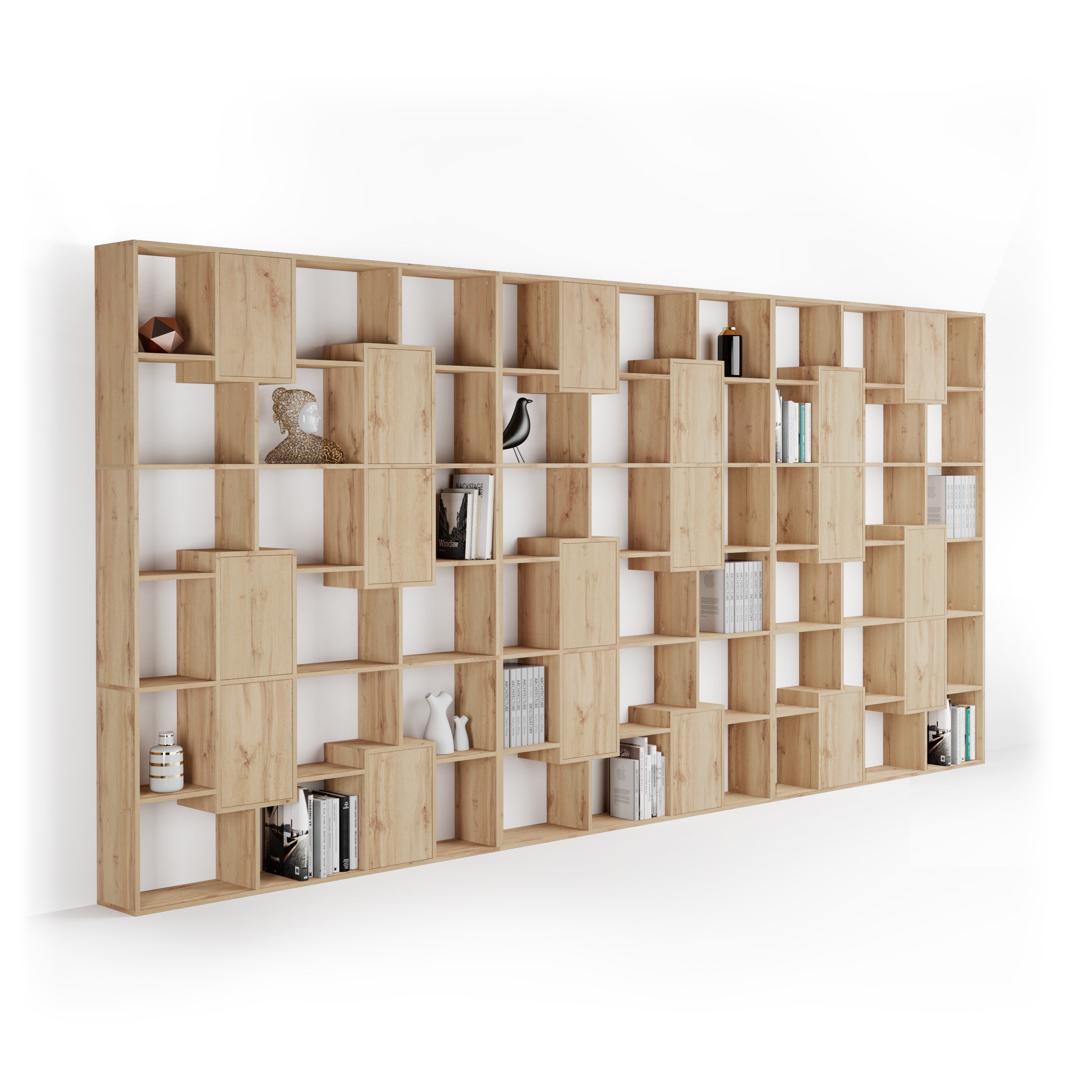 Iacopo XXL Bücherregal mit Paneeltüren (482,4 x 236,4 cm), rustikale Eiche - Main image