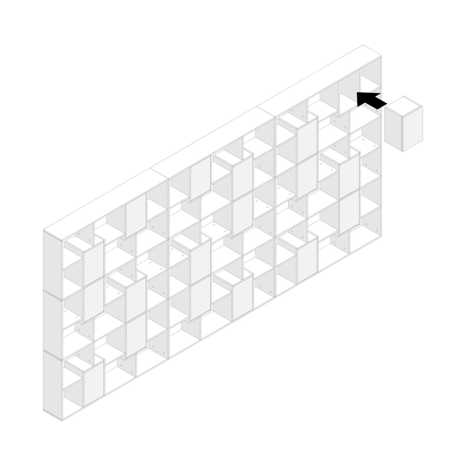 Iacopo XXL, Wandregal mit Türen (482,4 x 236,4 cm), Esche, Weiß - Immagine tecnica 2