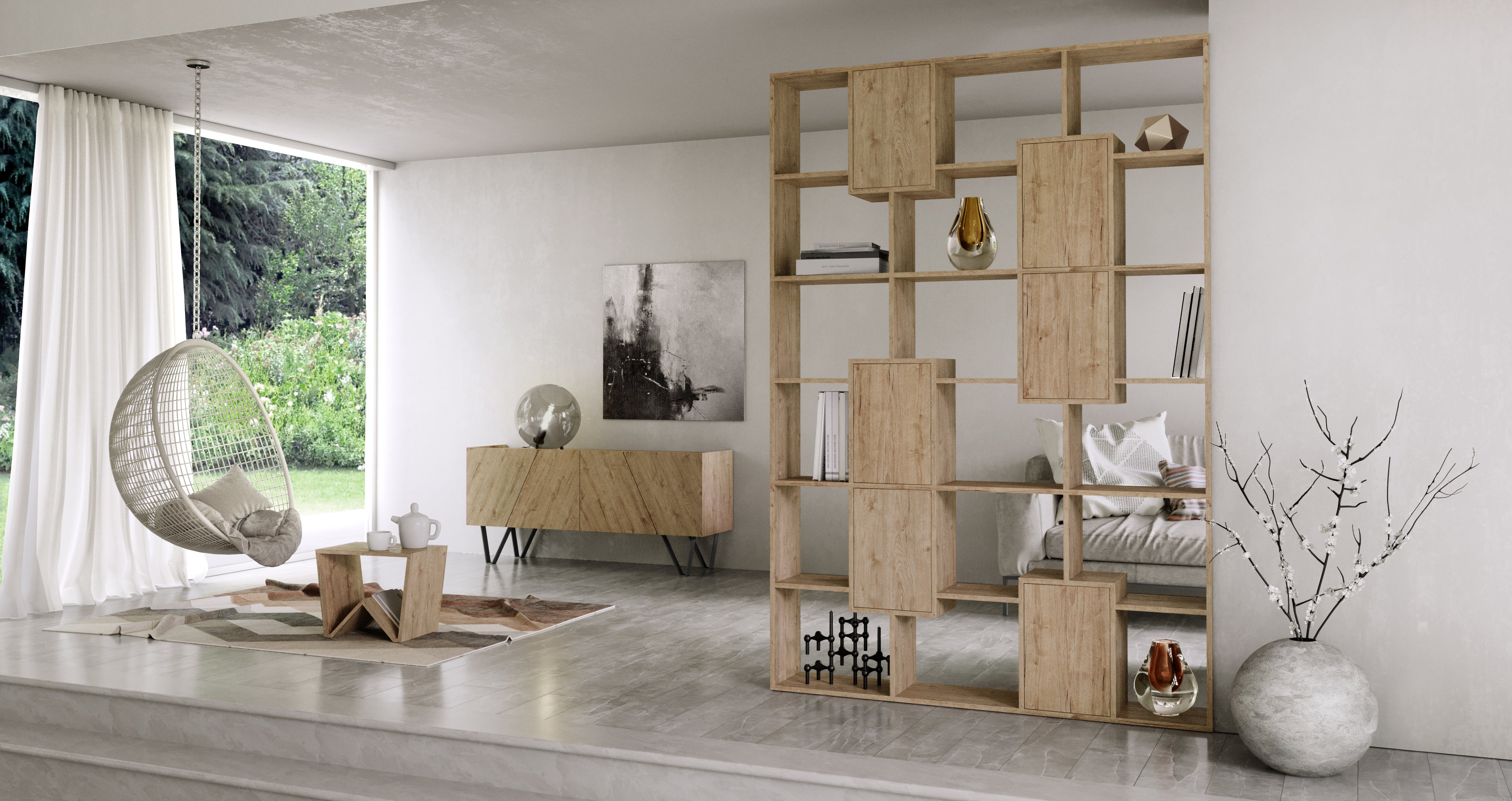 Iacopo L Bookcas with panel doors (63.3 x 123.9 in), Ashwood Black - Set image 1
