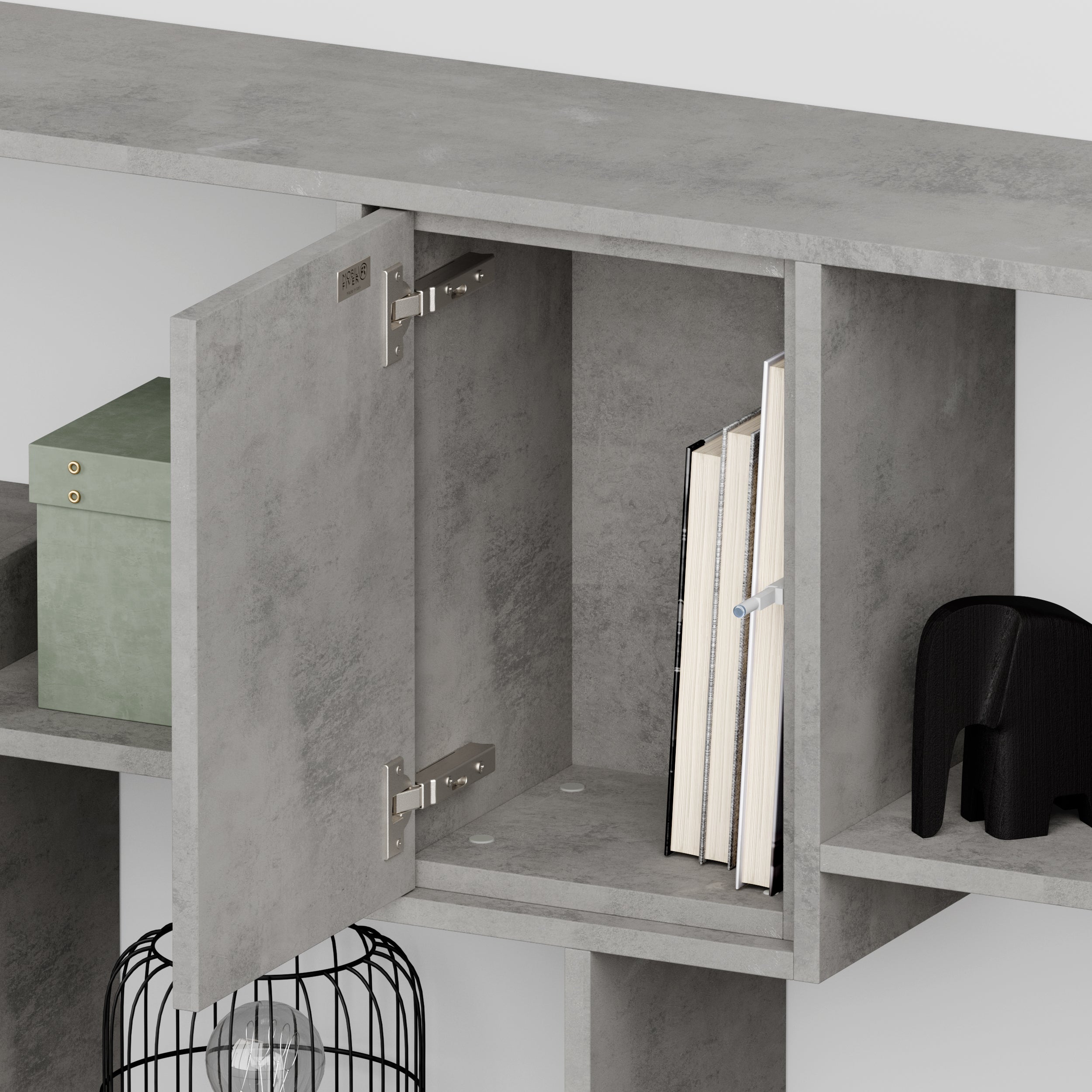 Estantería L con puertas Iacopo (160,8 X 314,6 cm), color Cemento gris