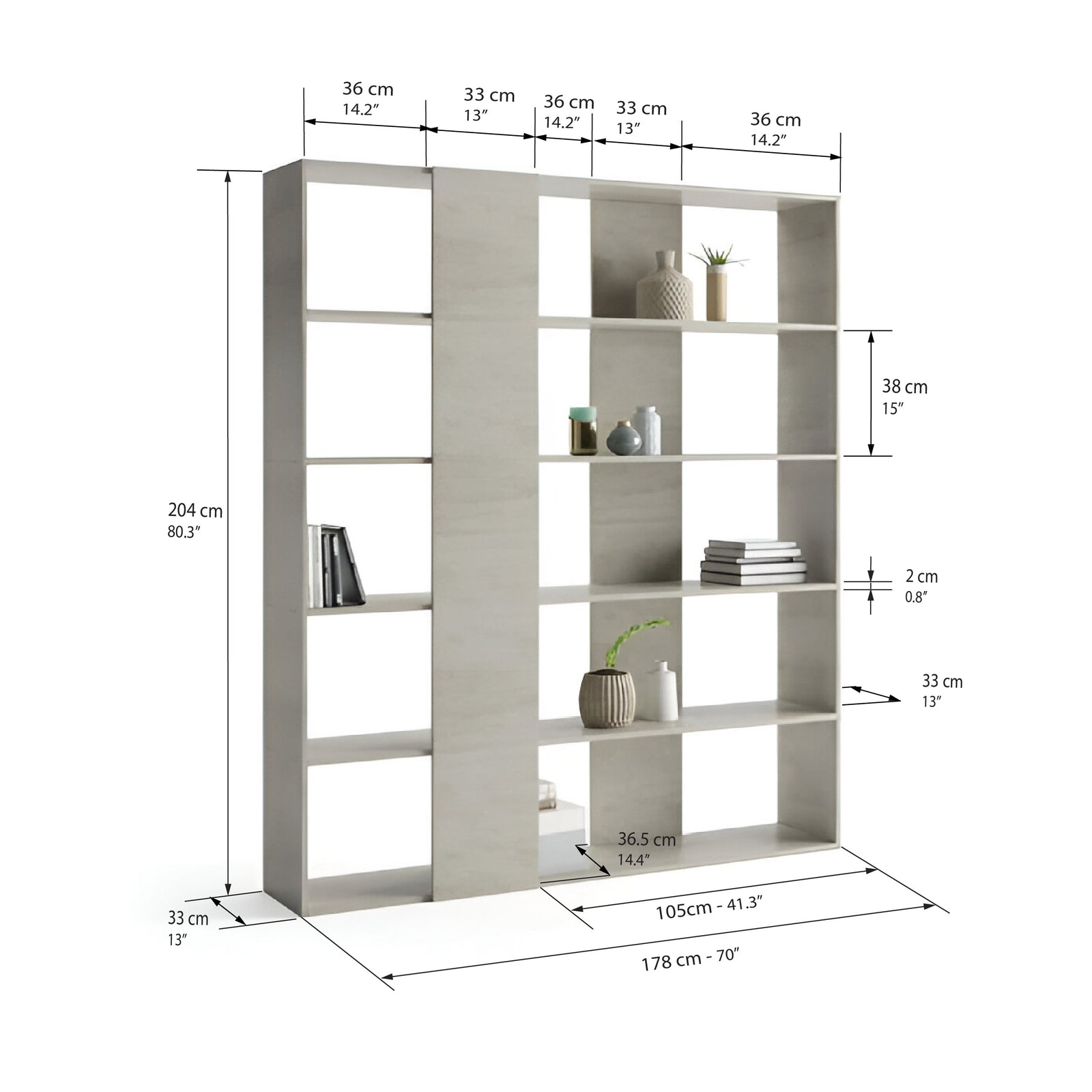 Libreria Moderna Rachele, Grigio Cemento - Immagine tecnica 1